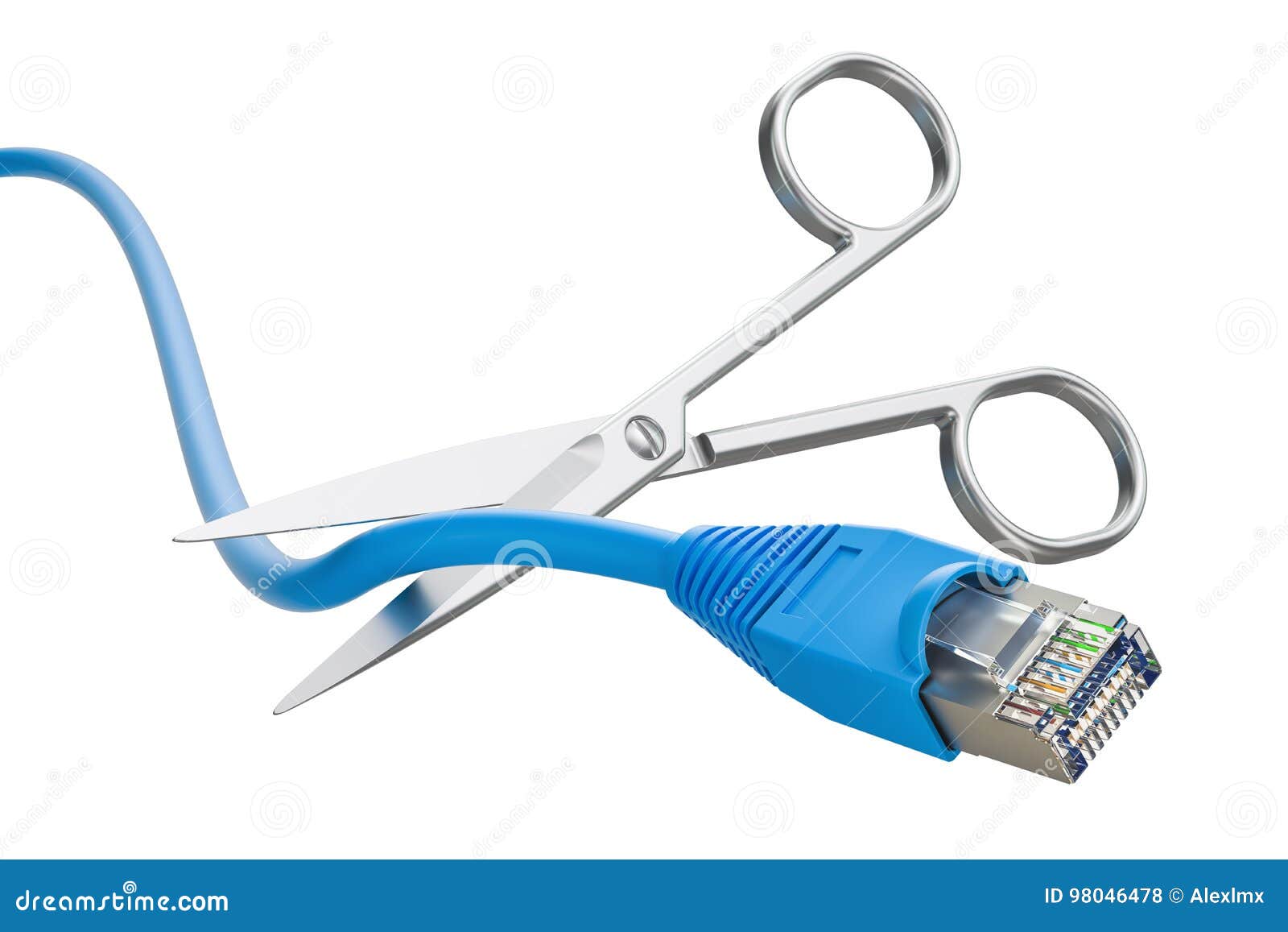 Scissors Cutting Lan Network Computer Cable, 3D Rendering Stock Illustration Illustration of