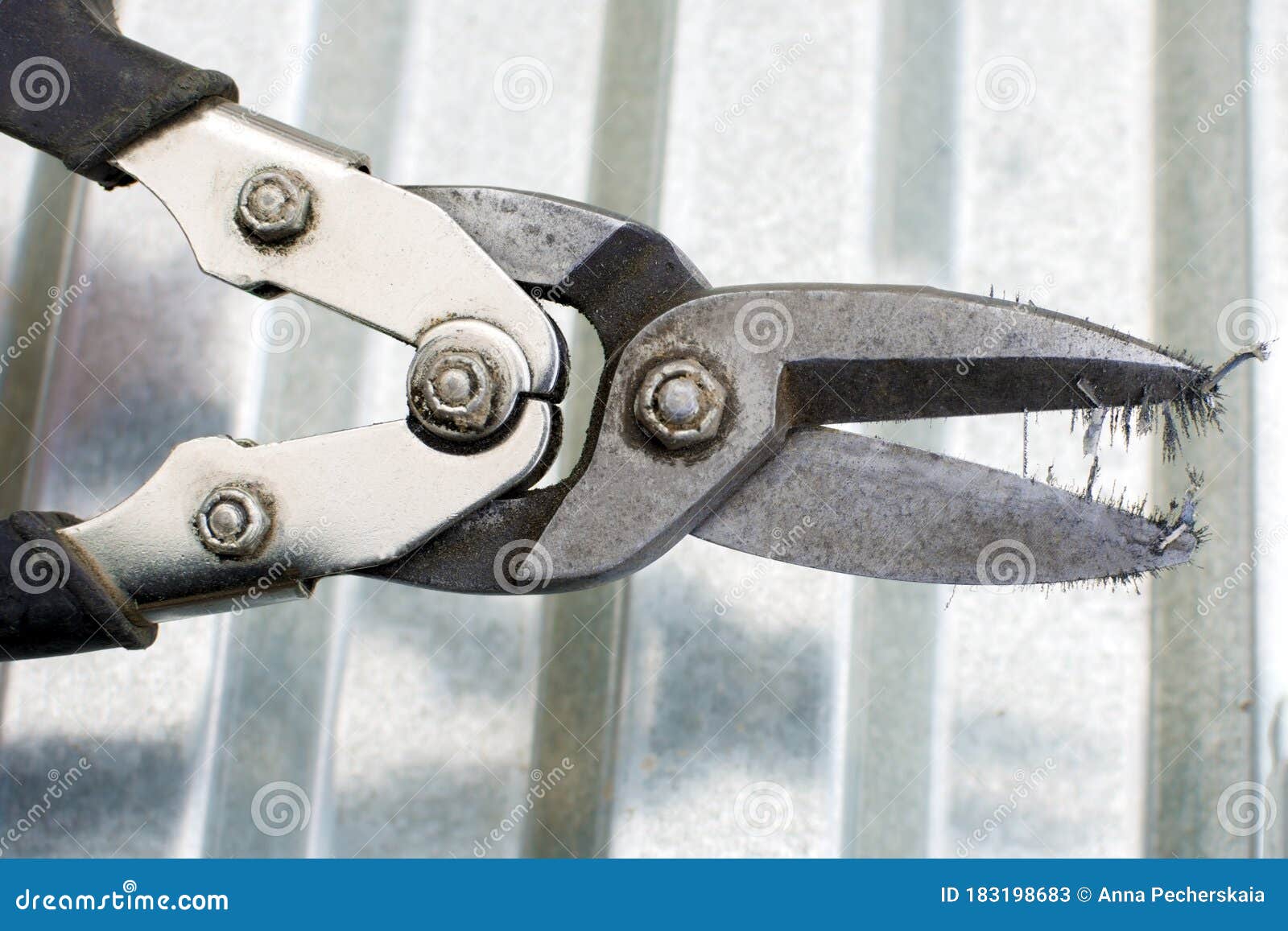 Scissors for Cutting Metal Closeup. on the Scissors Pieces