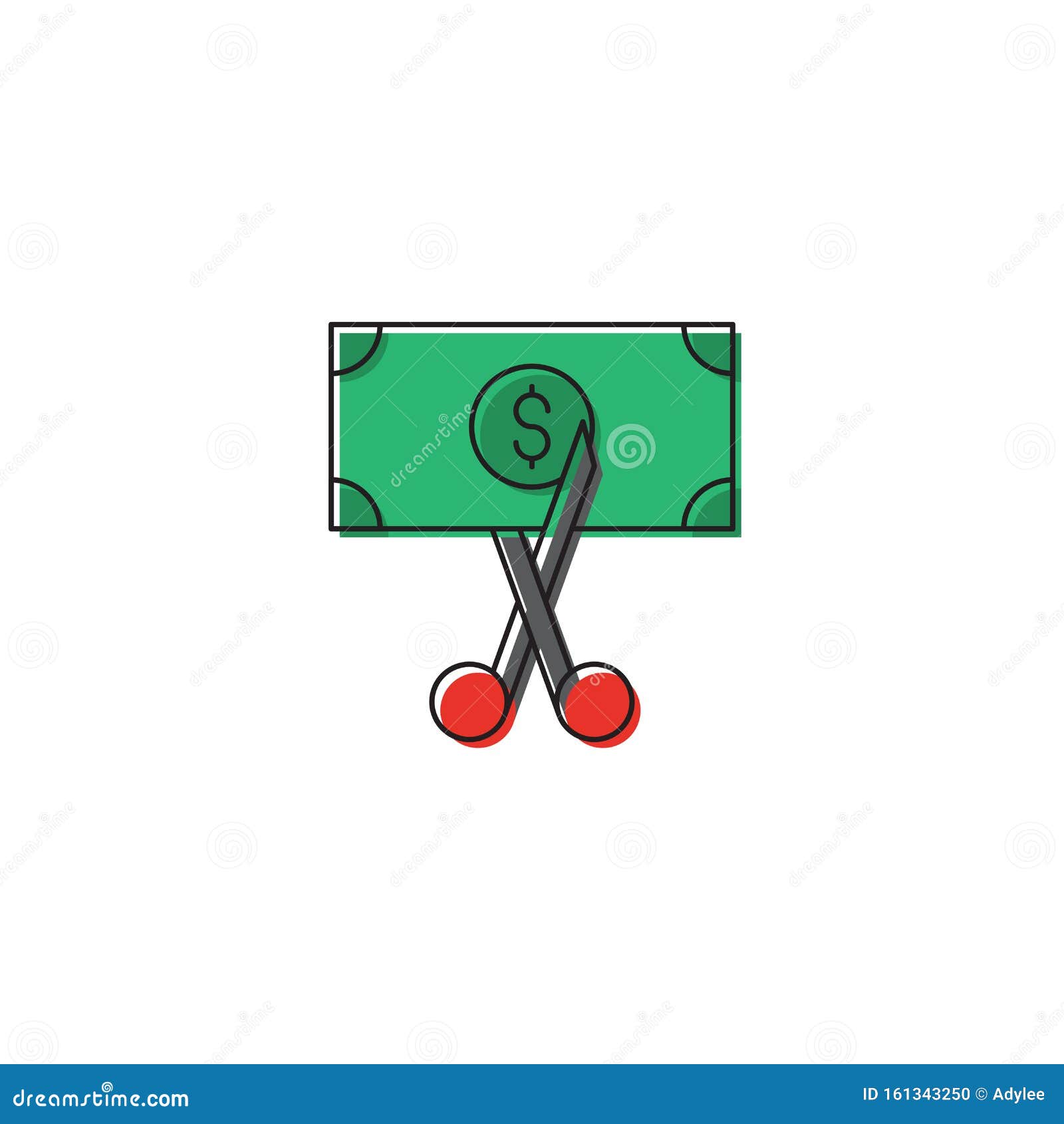 Scissors Cutting Money Bill Vector Icon Symbol Isolated on White ...