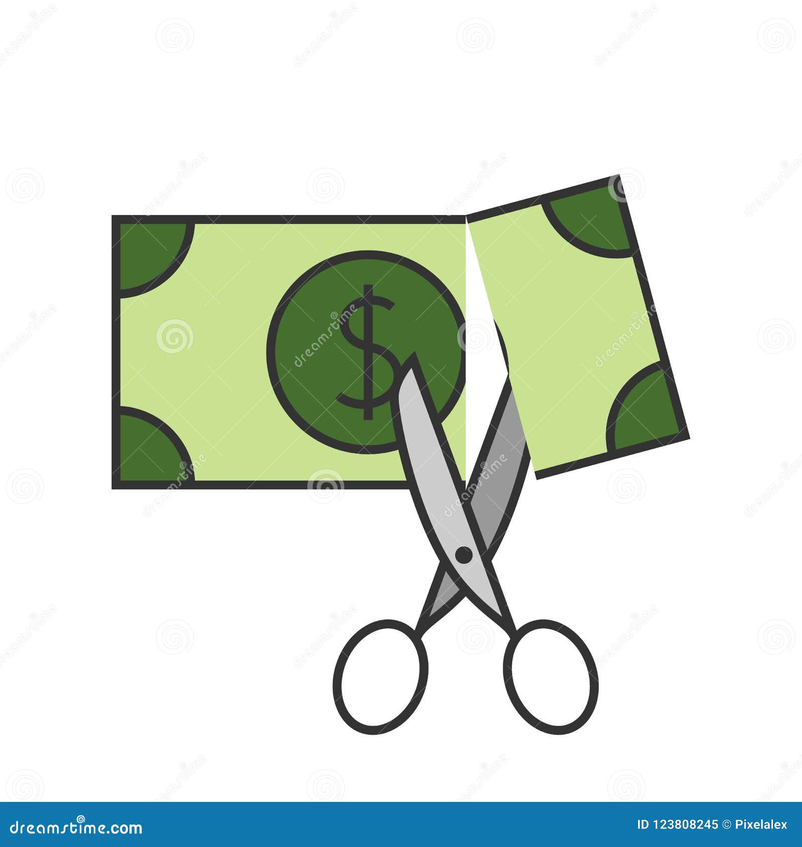 Scissors Cutting Money Icon Stock Vector - Illustration of green, cheap ...