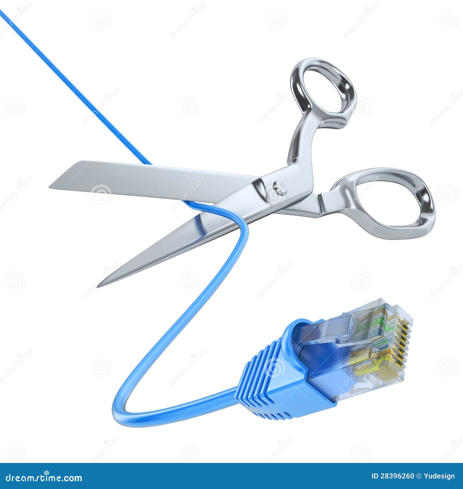 Scissors Cutting the Network Cable Stock Illustration Illustration of