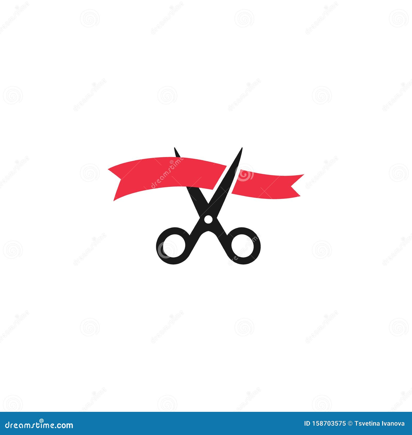 scissors cutting red waved ribbon, inauguration ceremony event  icon.