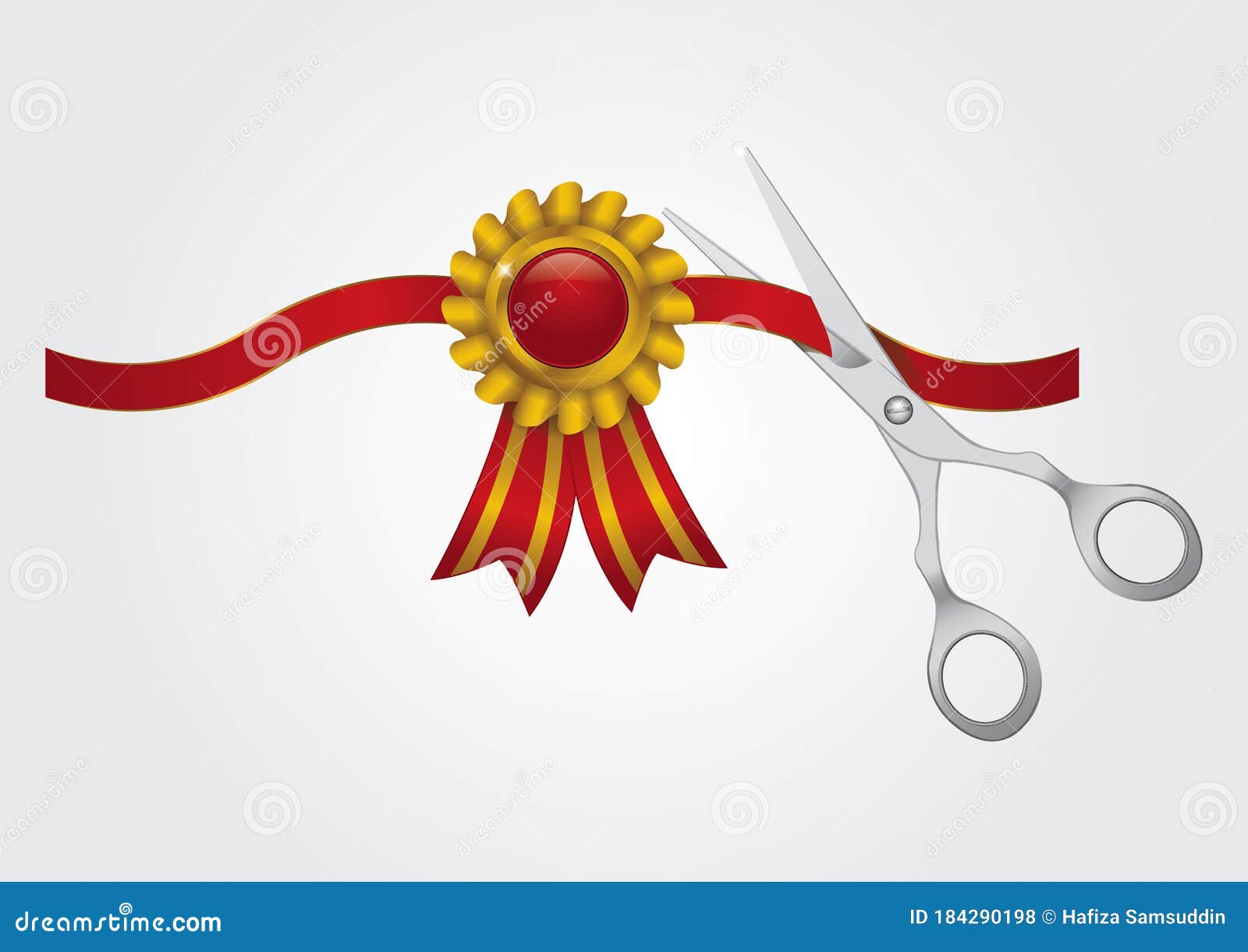 Scissors Cutting the Ribbon. Vector Illustration Decorative Background Design Stock Vector
