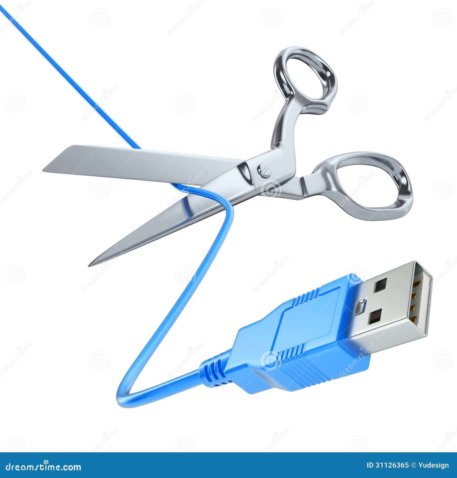 Scissors Cutting the USB Cable Stock Illustration Illustration of