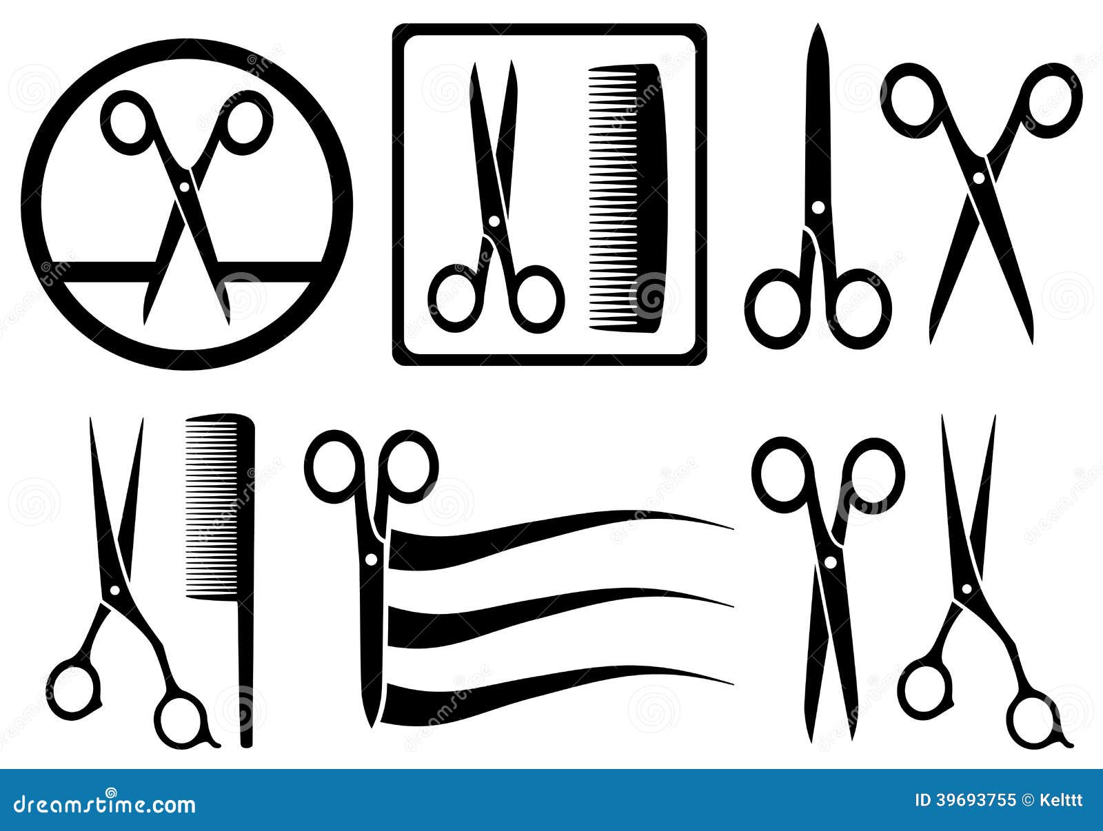 scissors icons with comb for hair salon