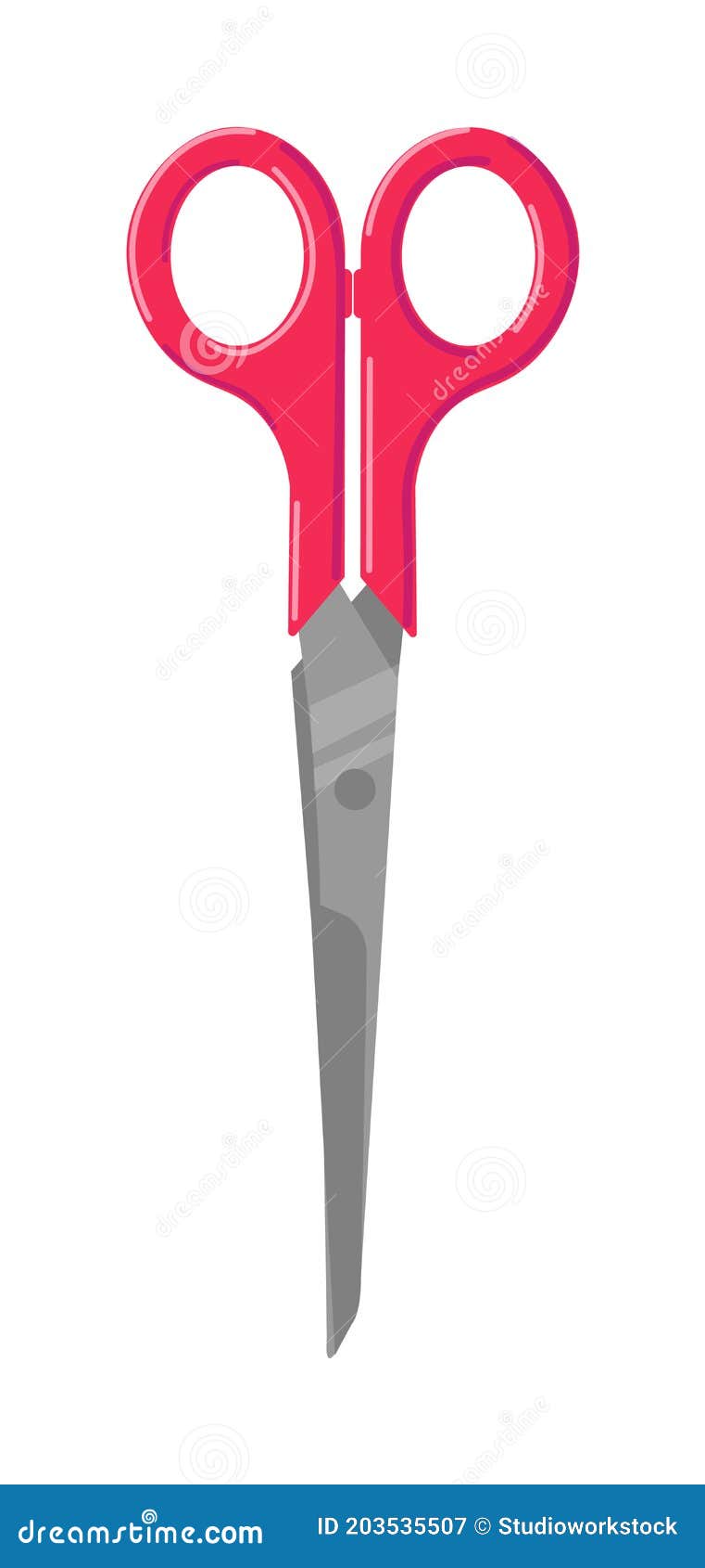 Scissors With A Red Handle Cut Along A Dashdotted Line. Scissors, Cut