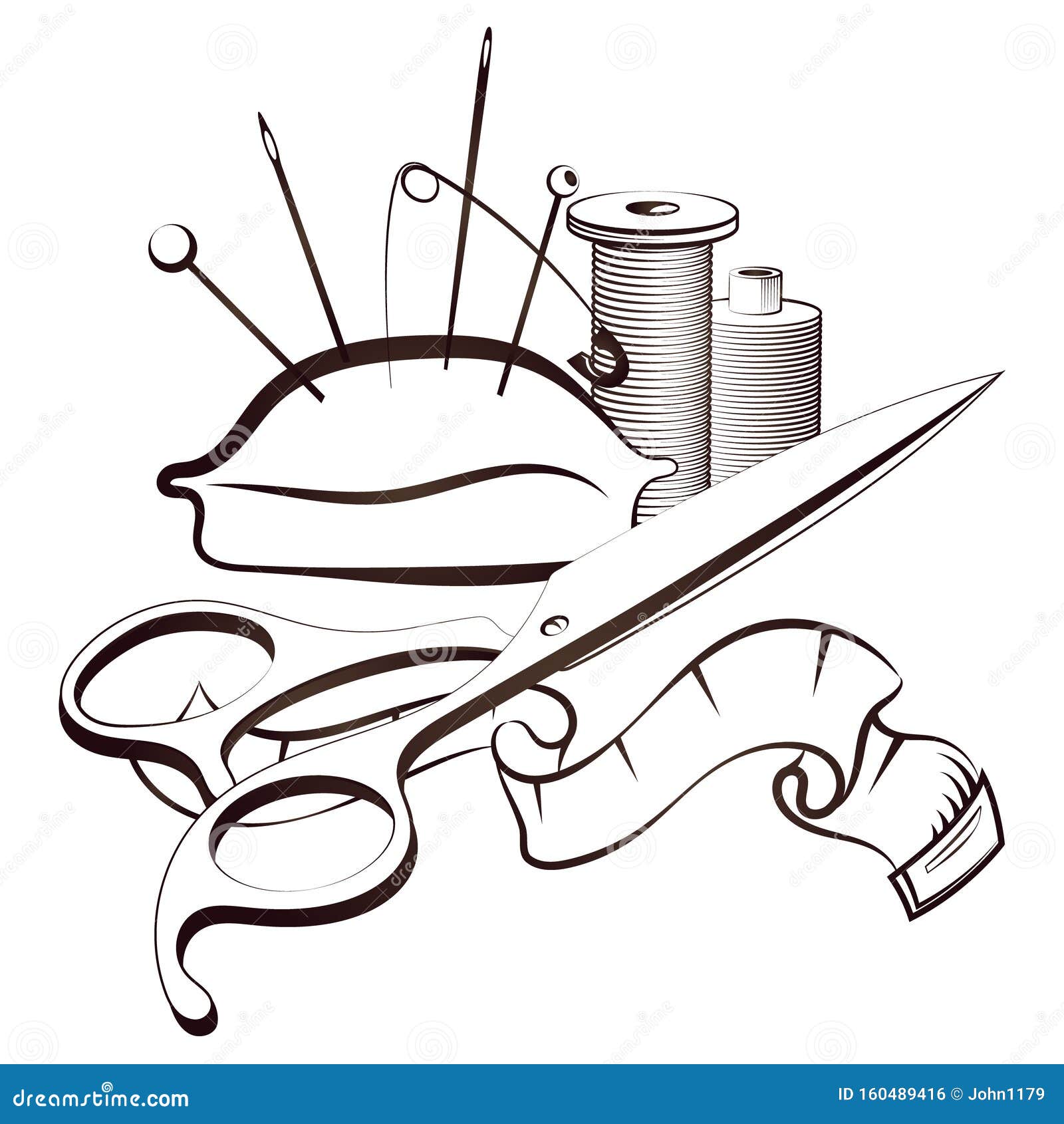 Scissors and sewing tools stock illustration. Illustration of symbol ...