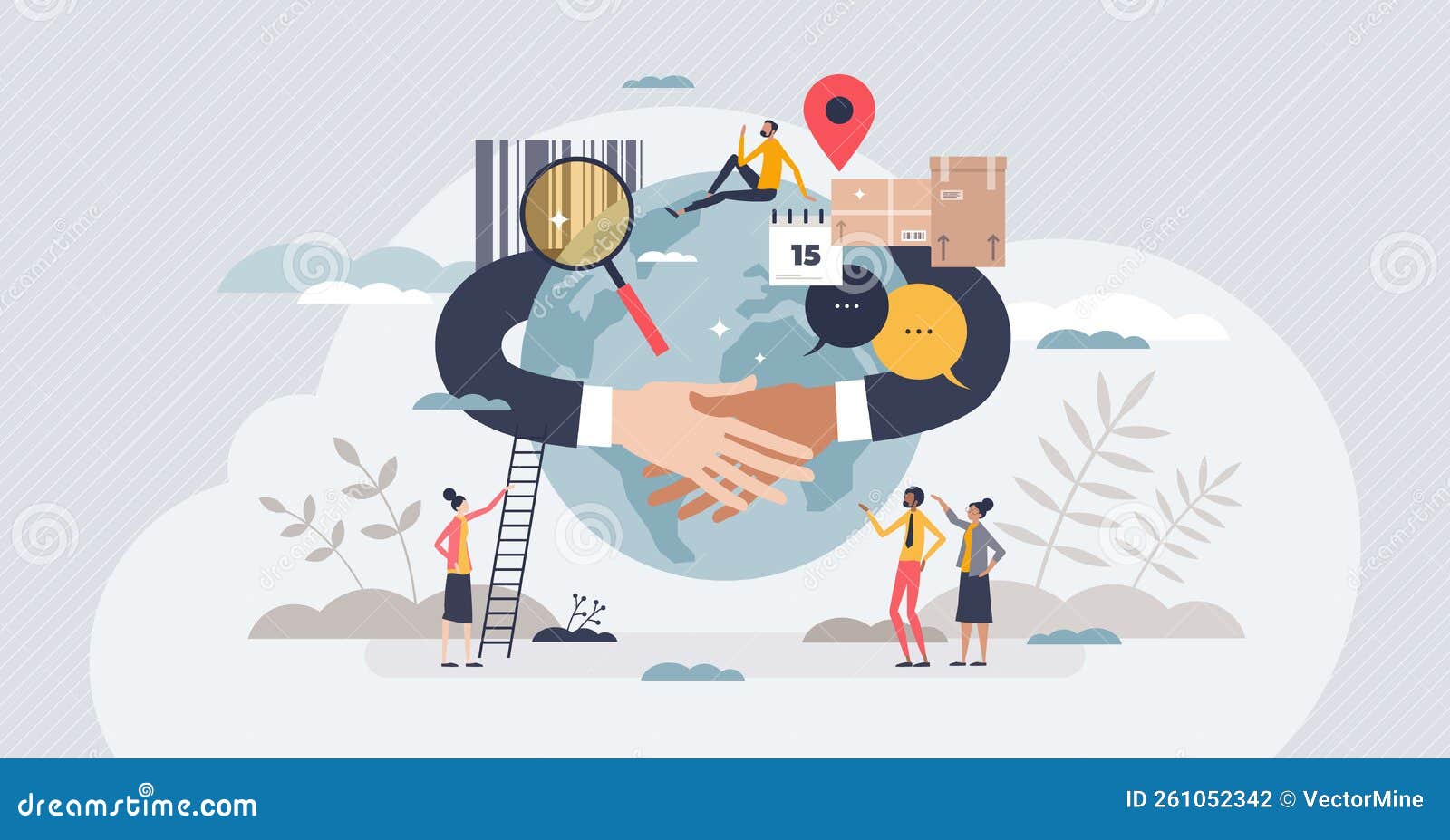 scm or supply chain management as goods logistics flow tiny person concept