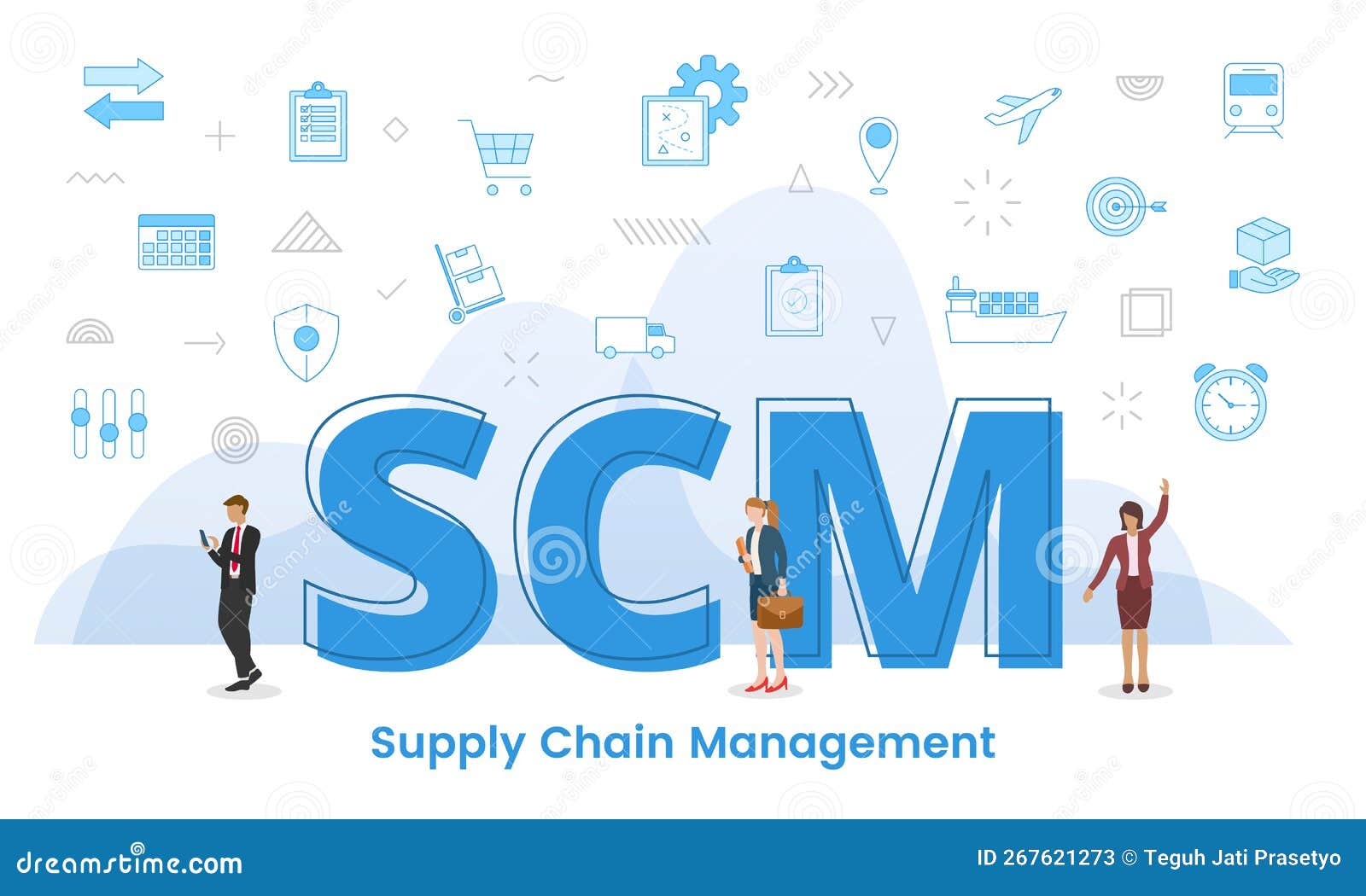 Scm Supply Chain Management Concept With Big Words And People