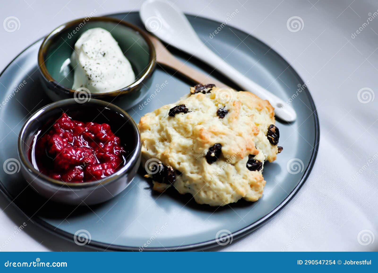 Scone with Berry Sauce and Whipping Cream Stock Photo Image of