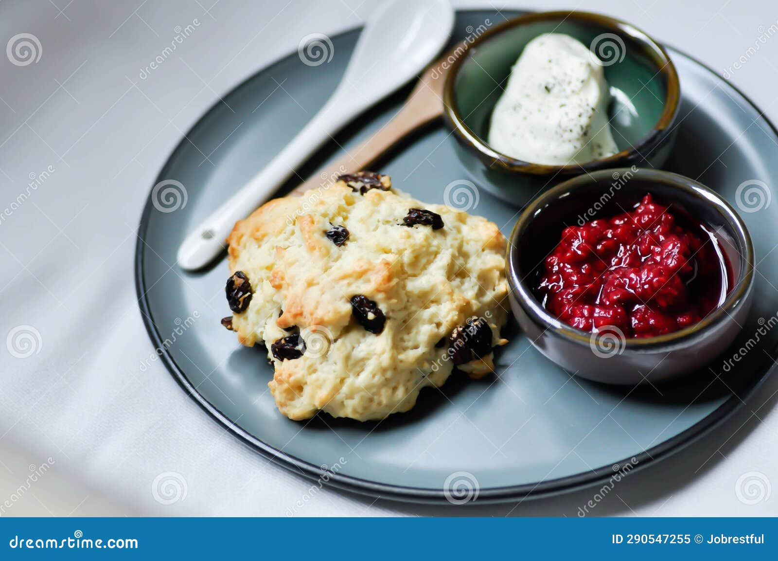 Scone with Berry Sauce and Whipping Cream Stock Image Image of