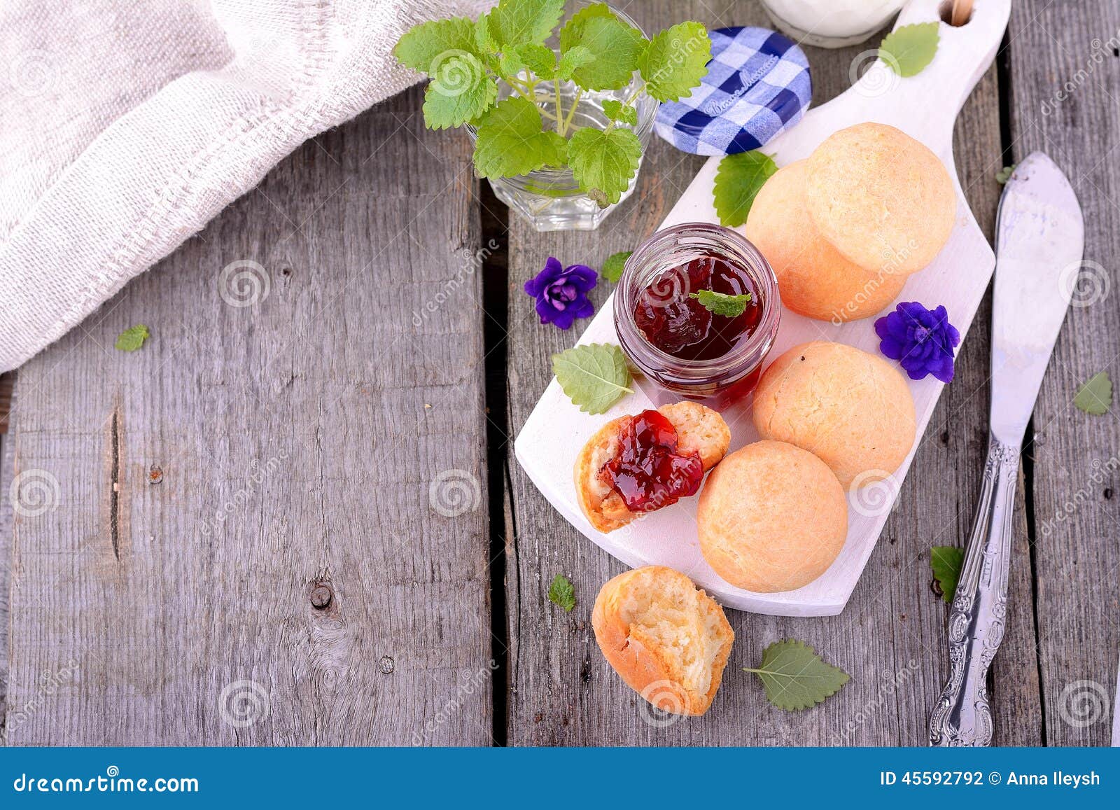 Scone with Strawberry Jam, Afternoon Tea , Stock Photo Image of great