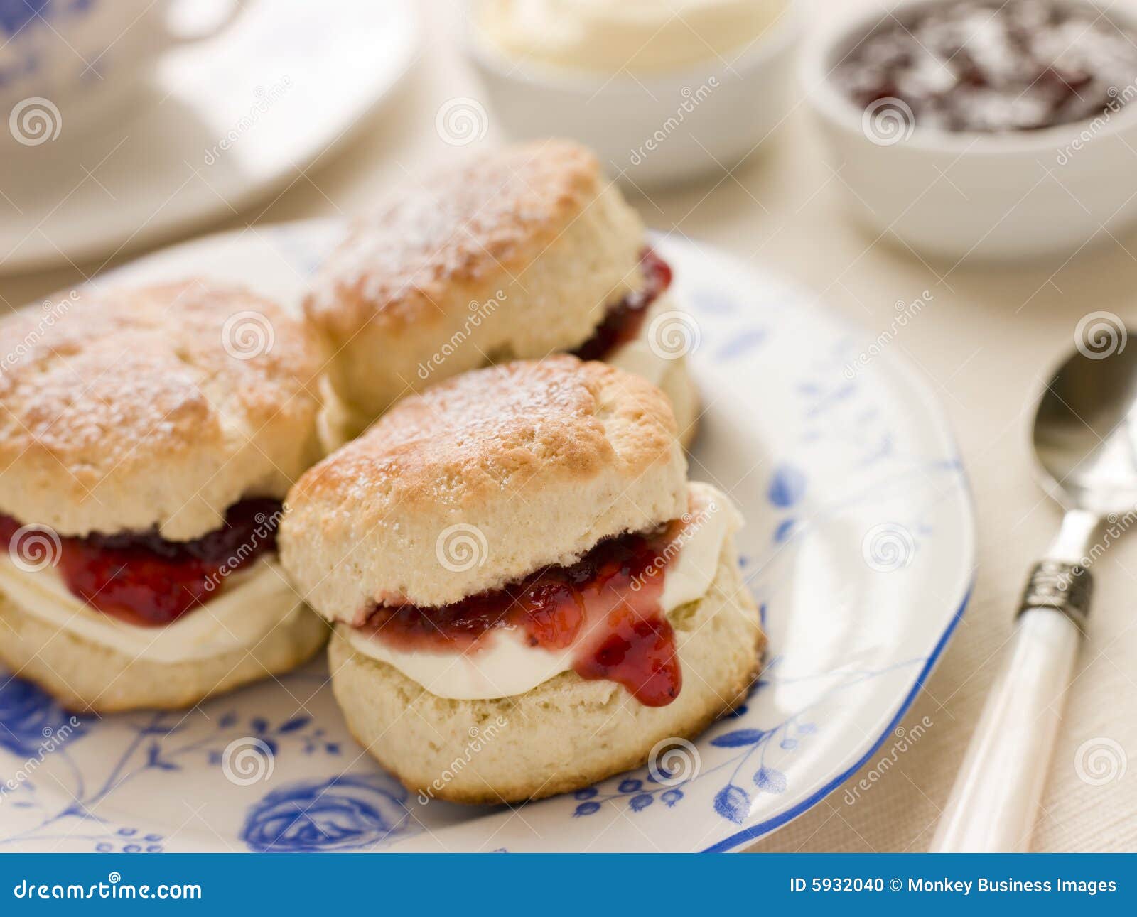 Scones Tea Clotted Cream and Jam Stock Photo Image of currants, plate