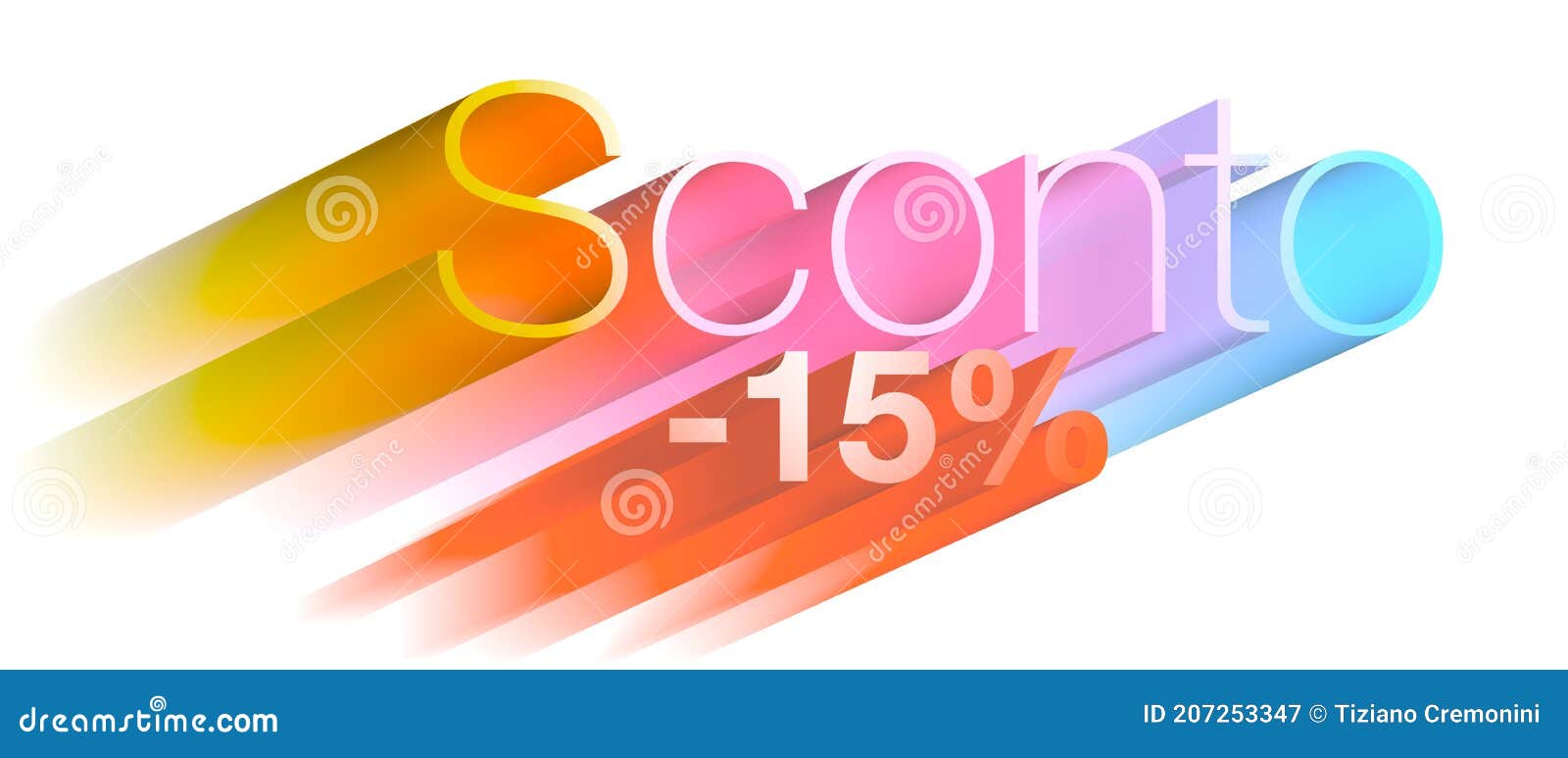 sconti, discounts,15% off, 3d multicolored word, alphabet, 3d , white background