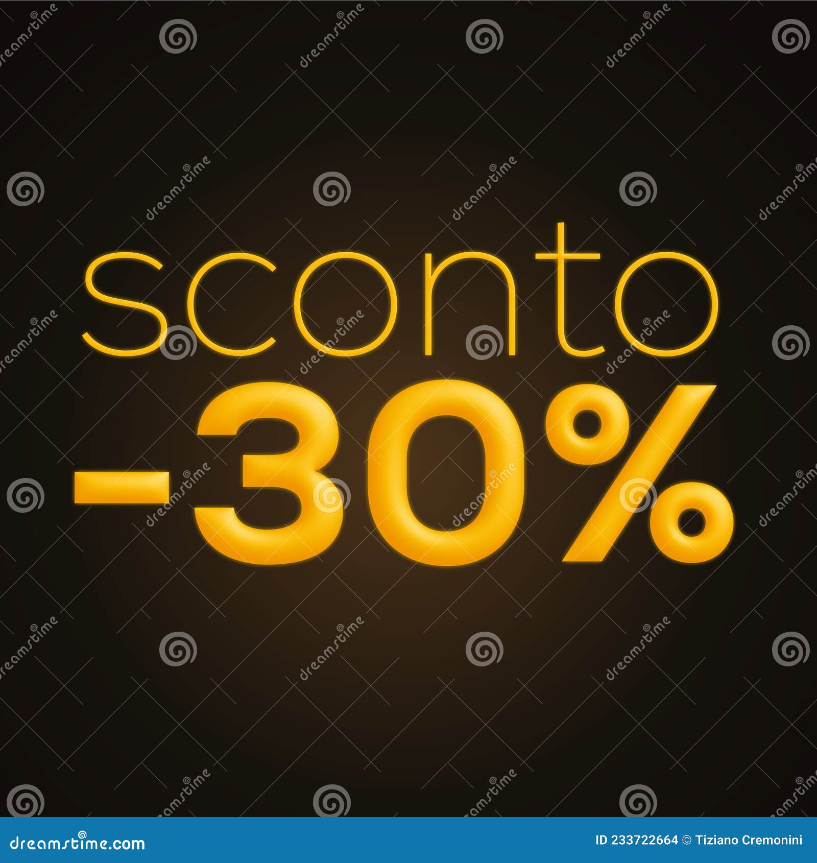 sconto 30%, italian words for 30% off discount, 3d rendering on black background
