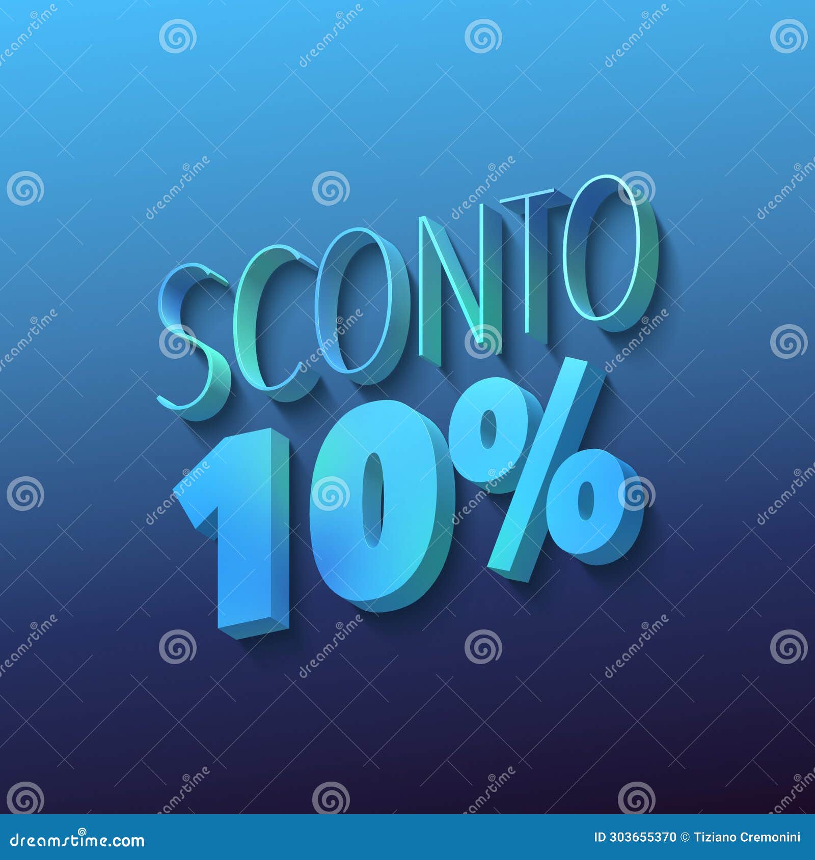 sconto 10%, italian words for 50 percent off, blue letters on blue background, 3d rendering