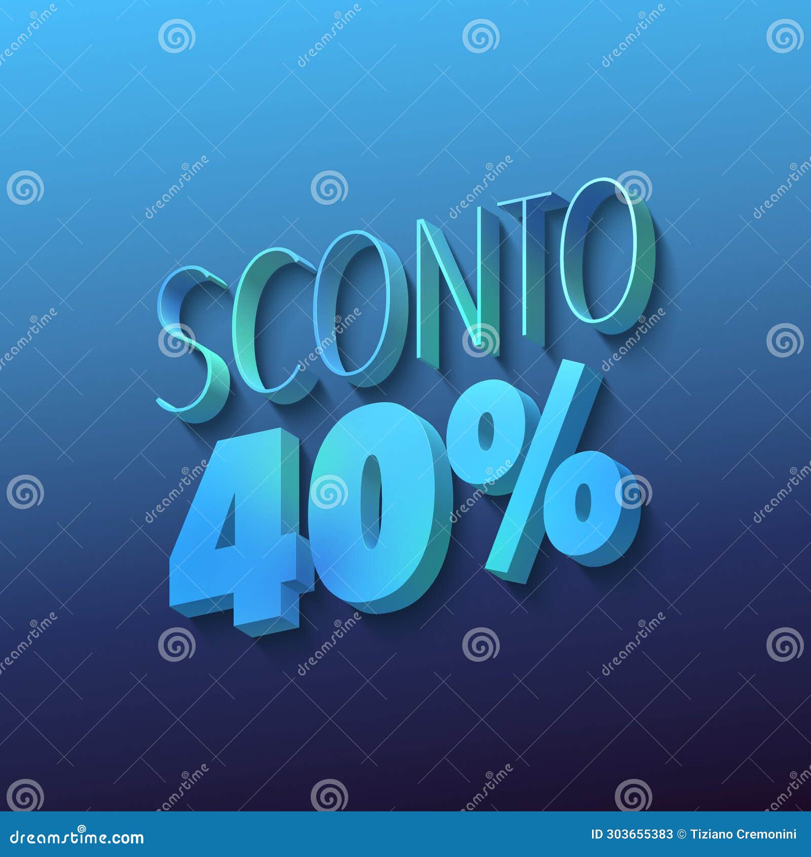 sconto 40%, italian words for 50 percent off, blue letters on blue background, 3d rendering