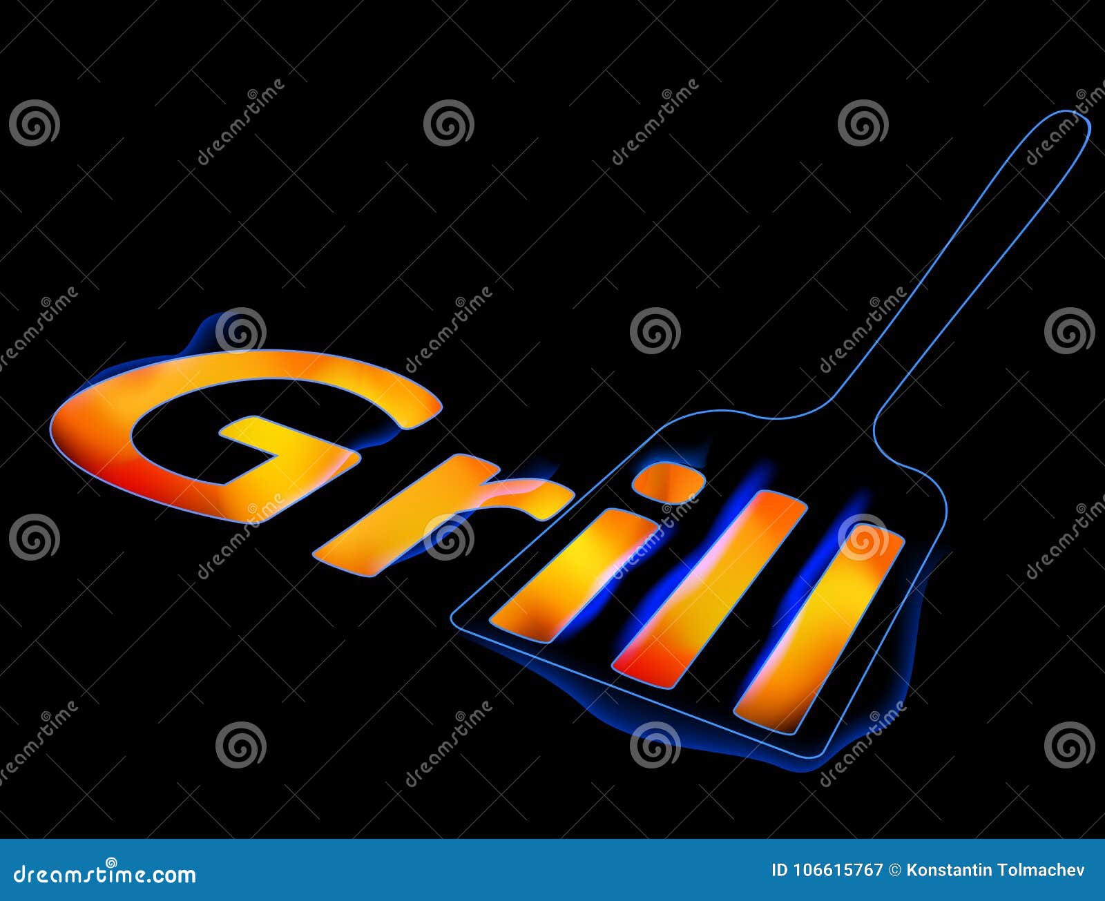 Scoop for Grilling with a Burning Word Grill Grill Logo, Menu, Stock