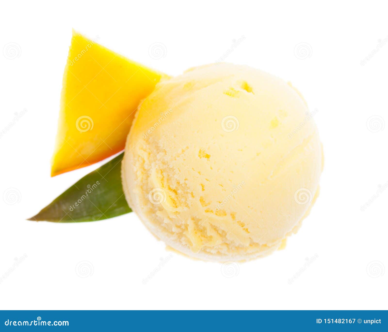 A Scoop of Mango Ice Cream from the Top with Fruit Isolated on White ...