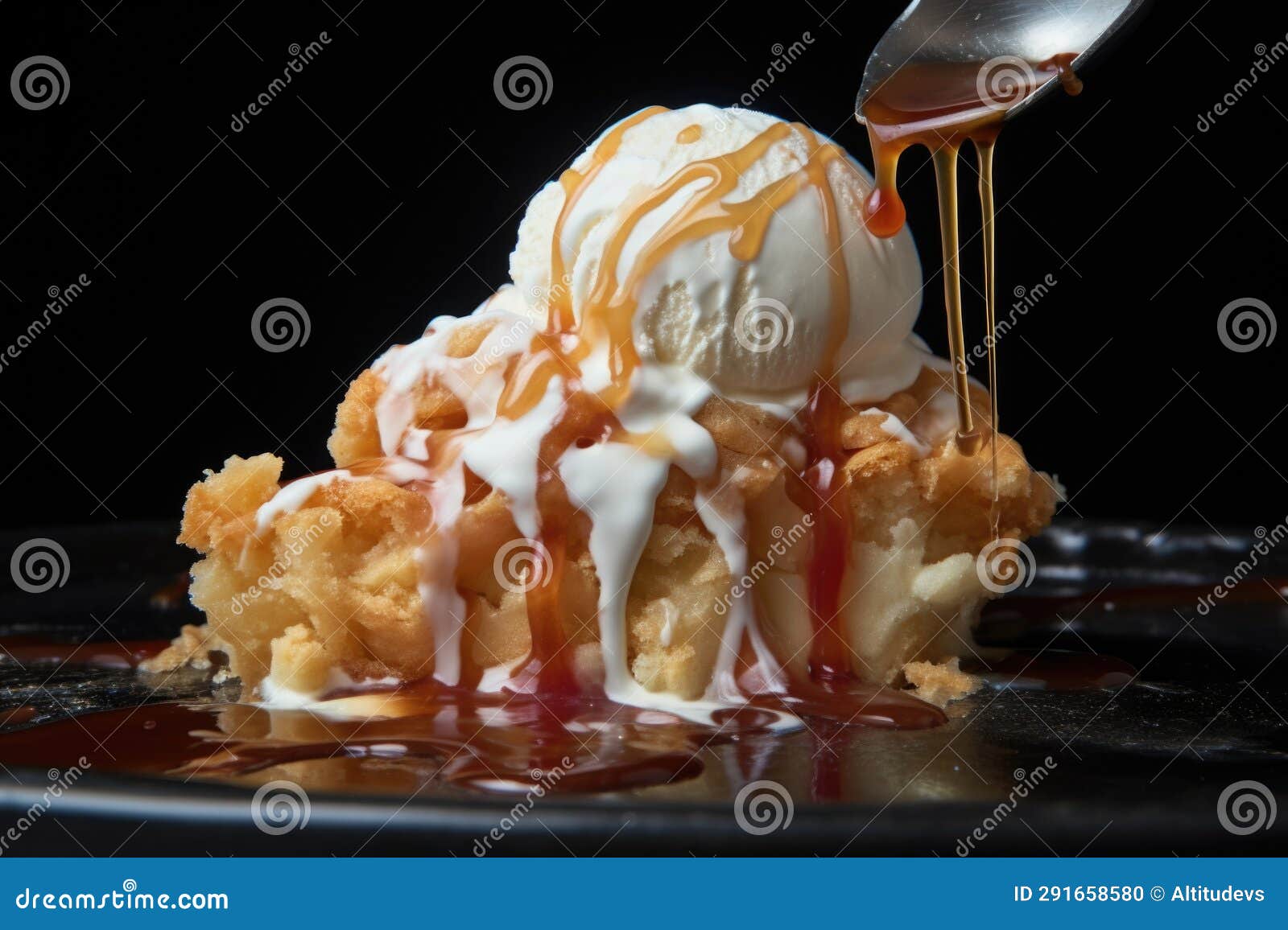 A Scoop of Vanilla Ice Cream Melting on a Warm Pie Stock Photo Image