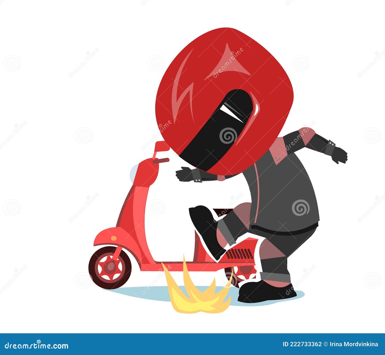 Scooter Driver. Biker Cartoon. Child Illustration. Extinguishes Fire. in a  Sports Uniform and a Red Helmet Stock Vector - Illustration of icon, ride:  222733362