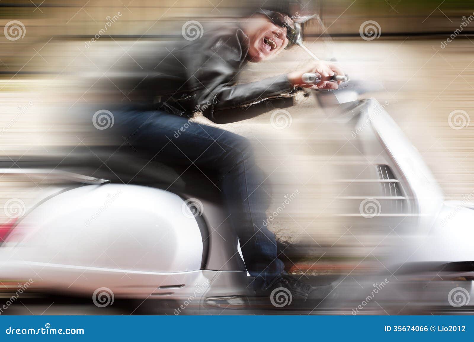 Scooter Driver in a Crazy Ride Stock Photo Image of retro, scooters
