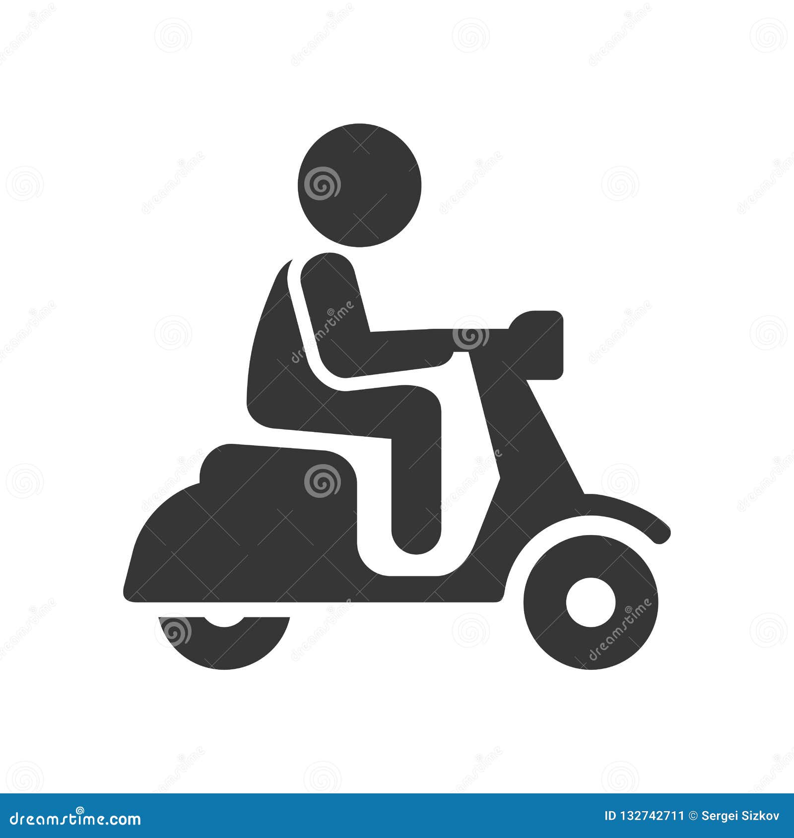 scooter driver stick figure man icon on white background. 