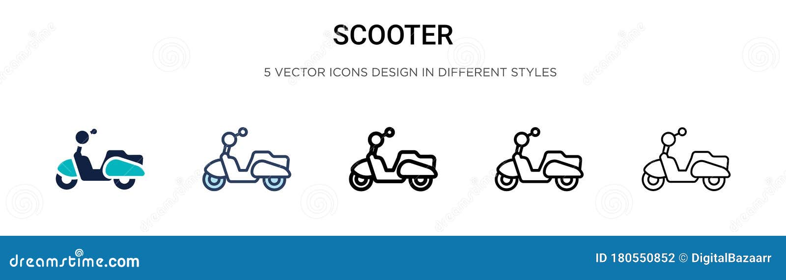 scooter icon in filled, thin line, outline and stroke style.   of two colored and black scooter  icons