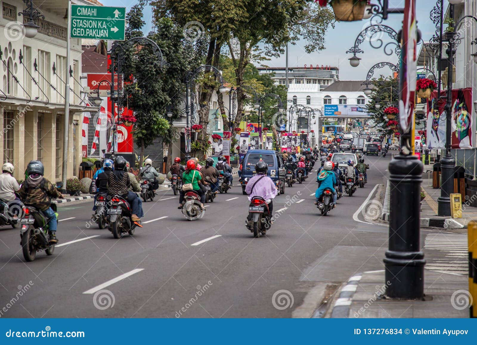 Scooters Traffic in the Center of Semarang, West Java, Indonesia