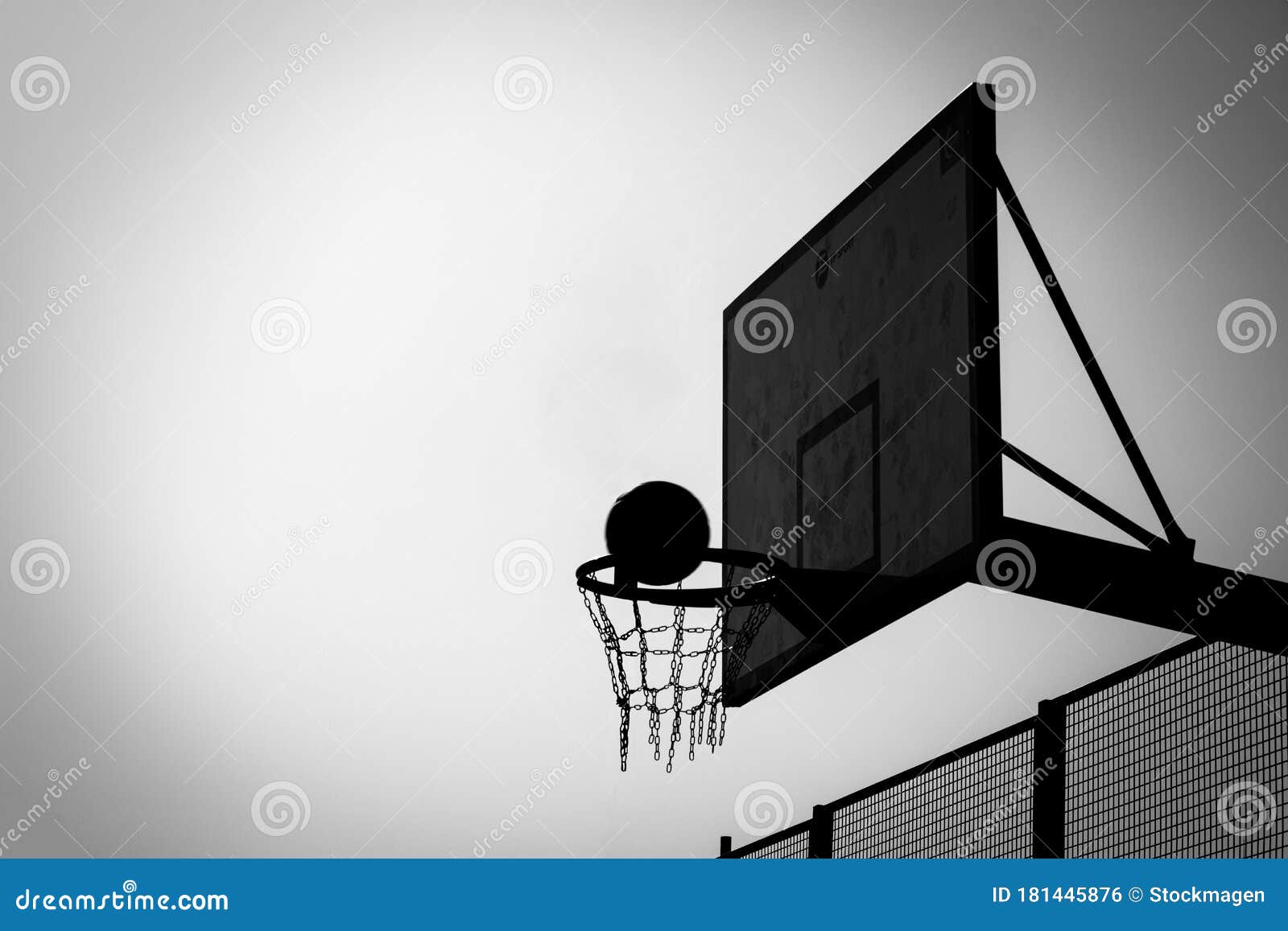 Scoring in a Basketball Ring in B&W. Selective Focus. Copy Space Stock ...