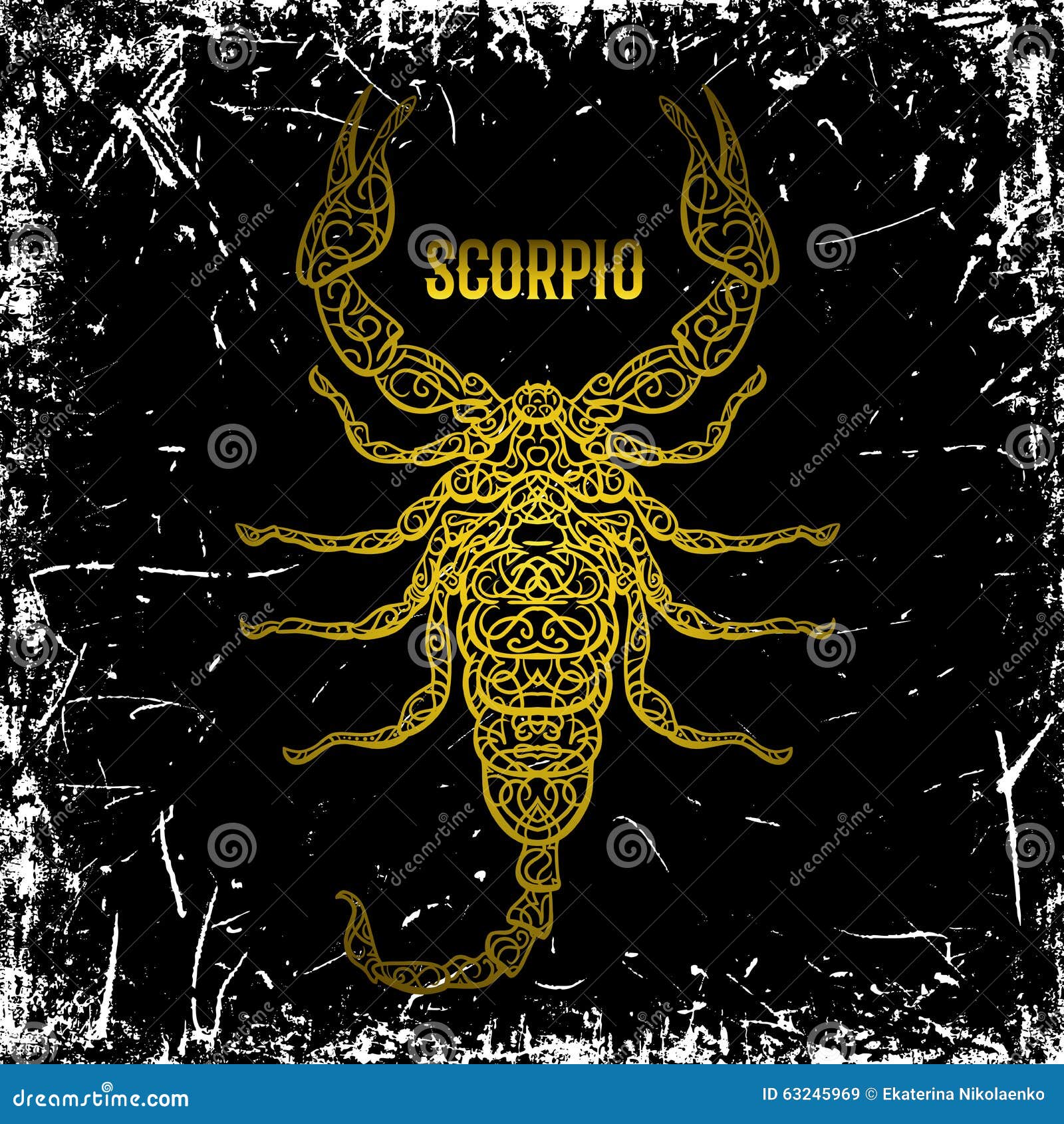 Scorpio. Ornate Vintage Golden Zodiac Sign on Grunge Background. Stock ...