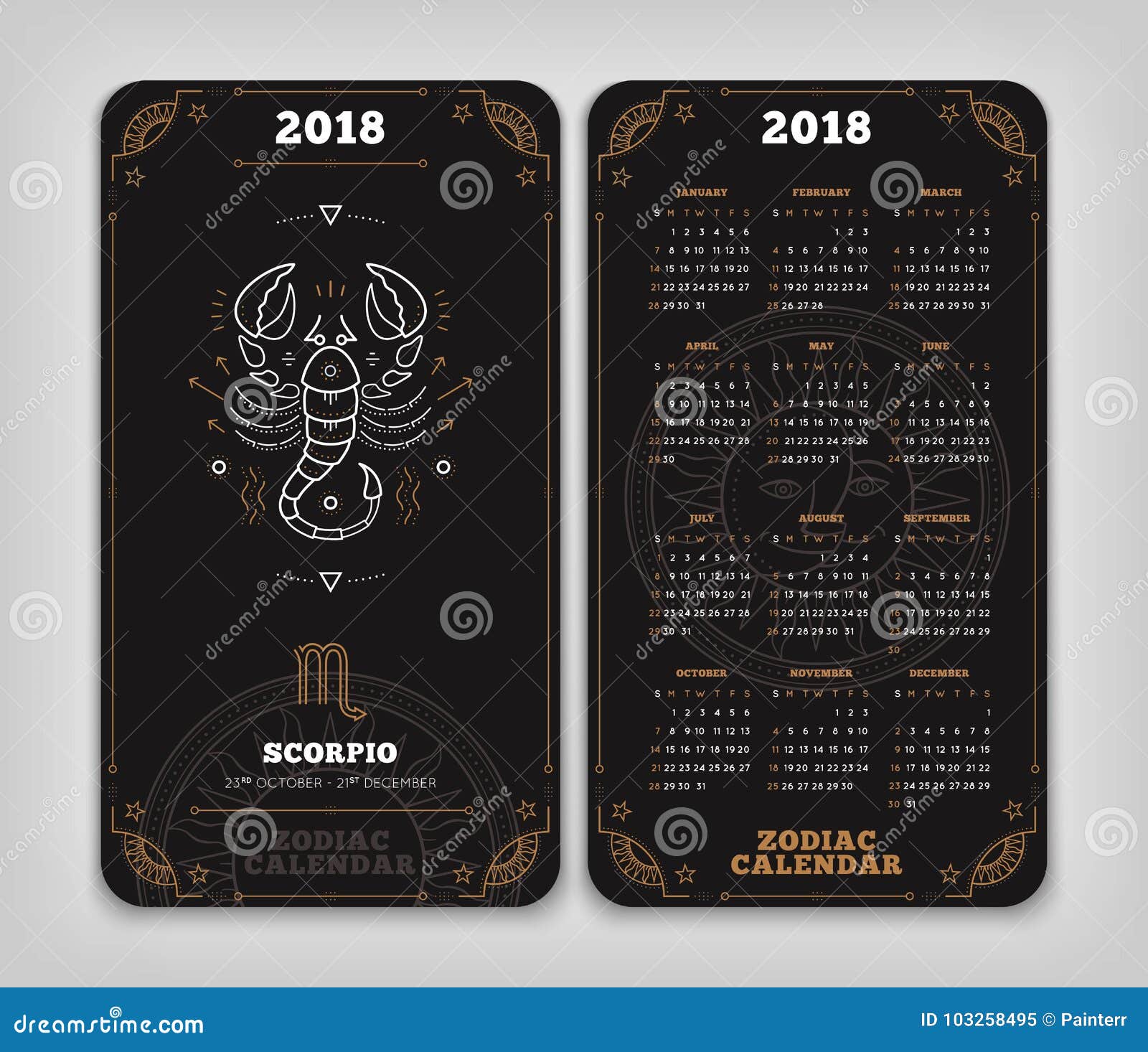 Scorpio 2018 Year Zodiac Calendar Pocket Size Vertical Layout Stock