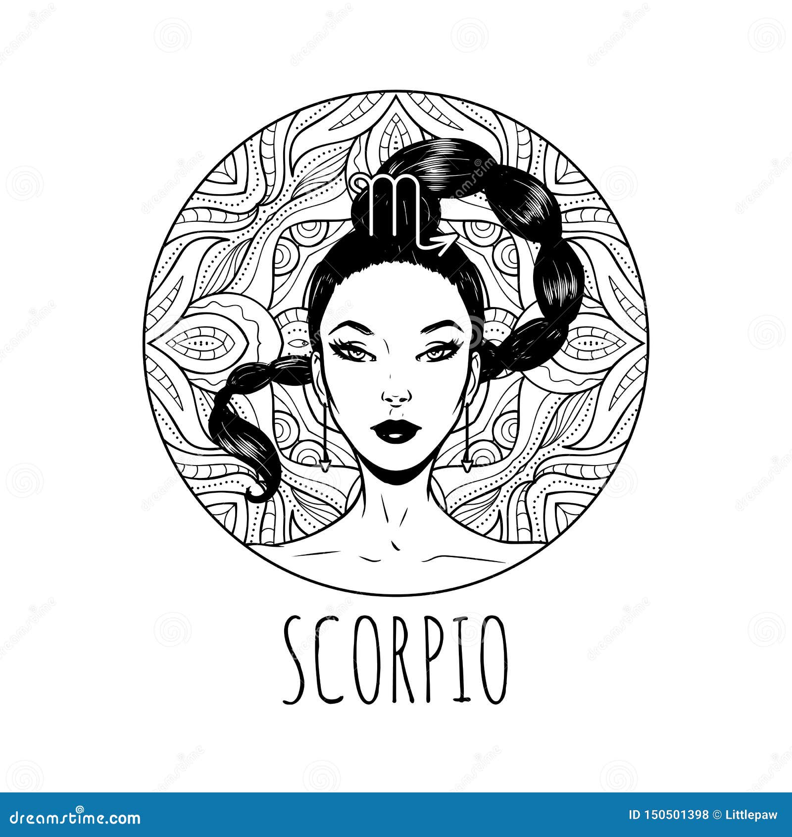 Scorpio Zodiac Sign Artwork, Adult Coloring Book Page, Beautiful ...