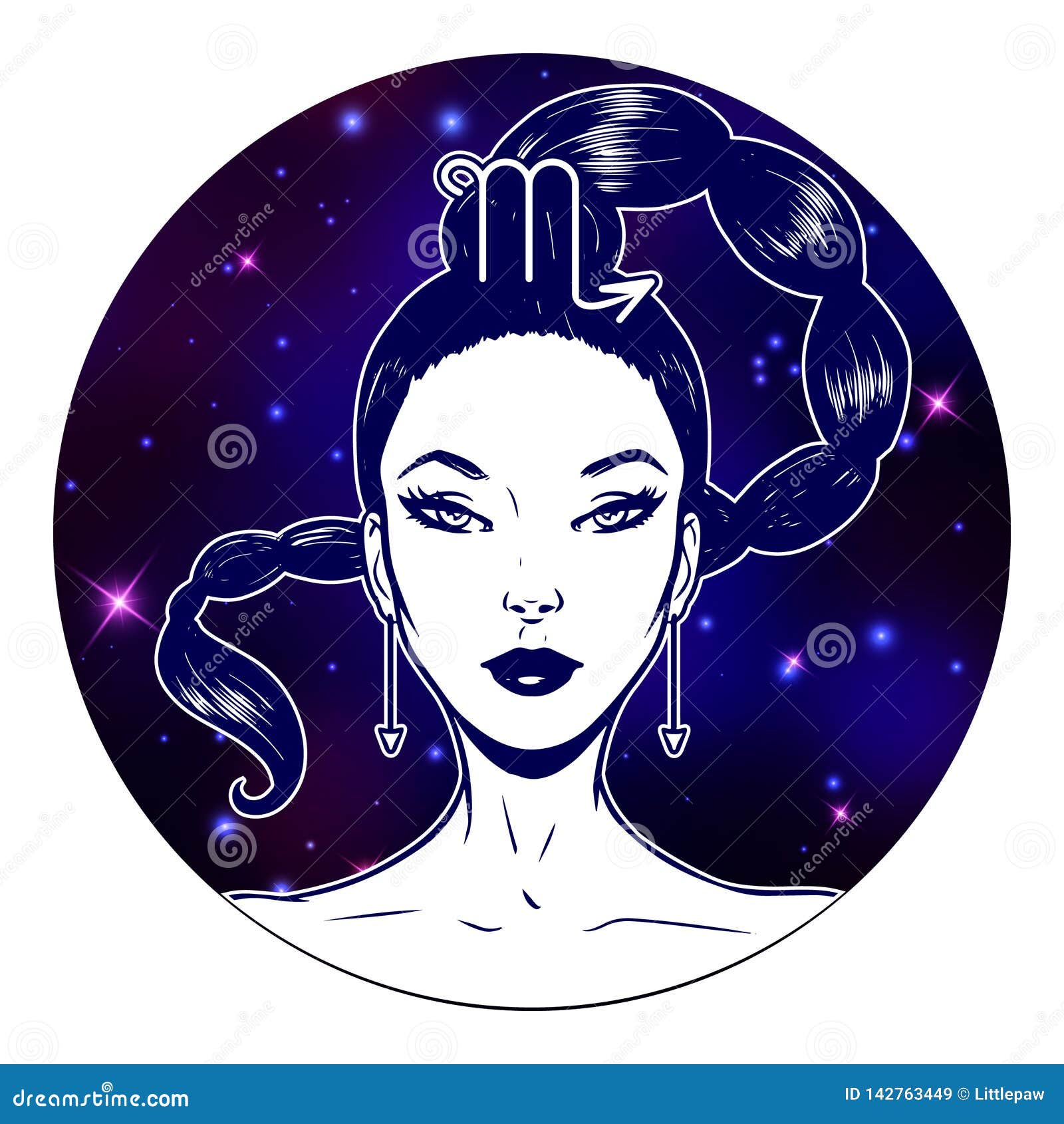 Scorpio Zodiac Sign Artwork, Beautiful Girl Face, Horoscope Symbol ...