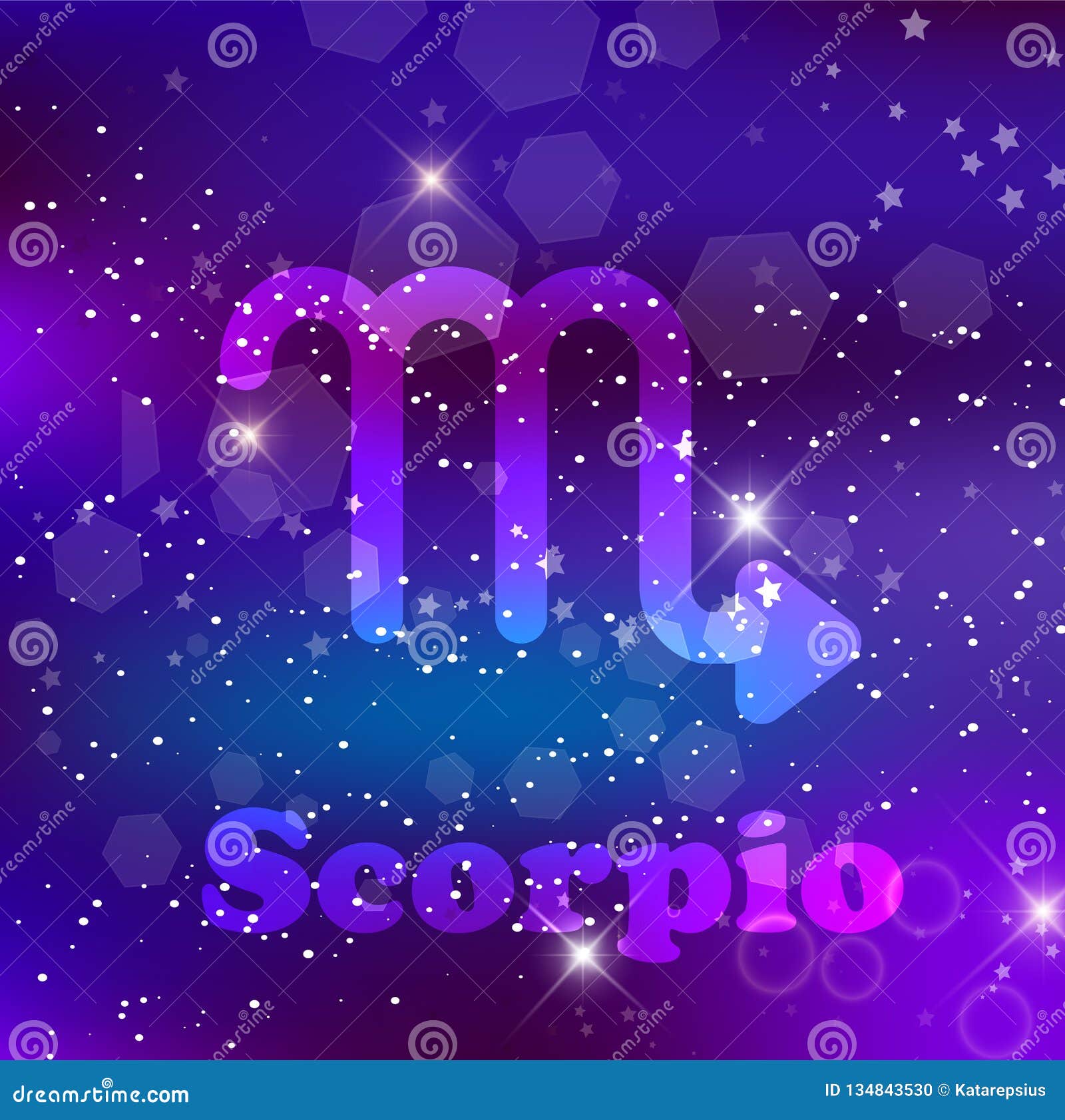 Scorpio Zodiac Sign on a Cosmic Purple Background with Sparkling Stars ...