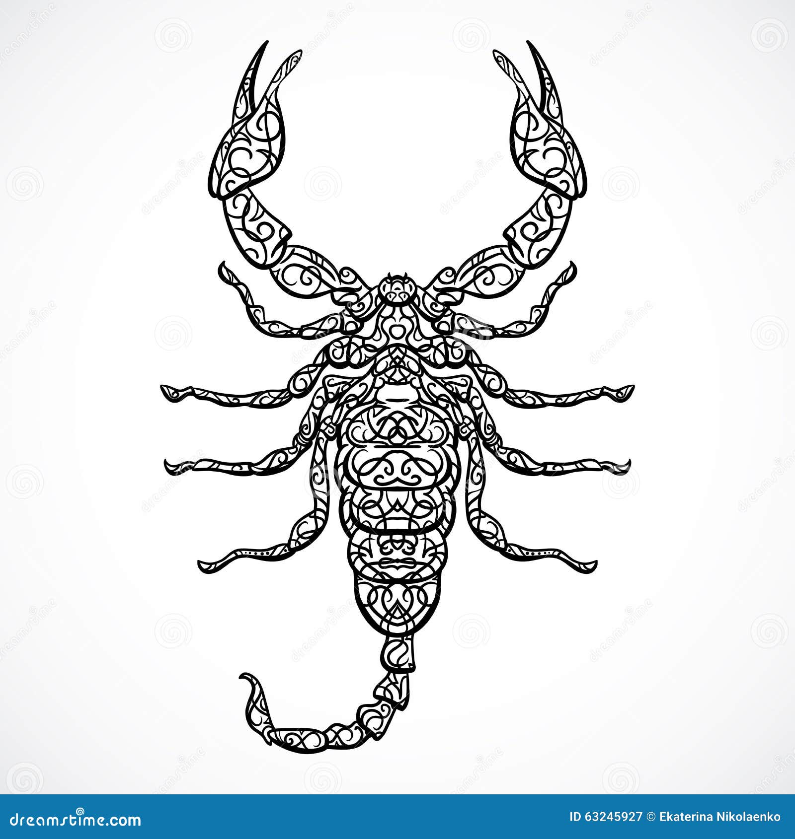 Scorpione decorato Segno in bianco e nero d annata dello zodiaco Vettore disegnato a mano di vettore Libera da Diritti