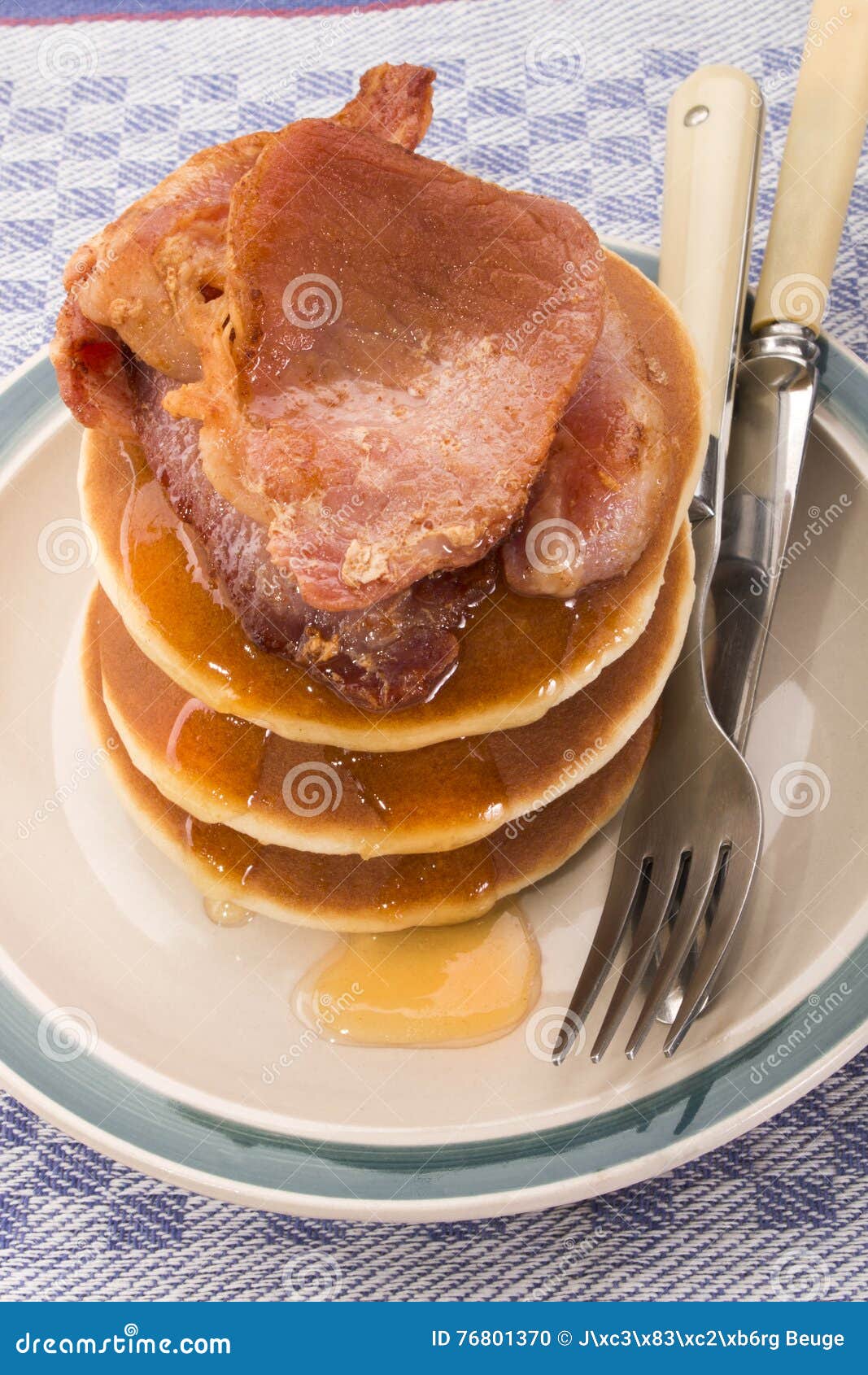 Scottish Breakfast With Baked Beans, Fried Bacon, Tomatoes, Waffle With