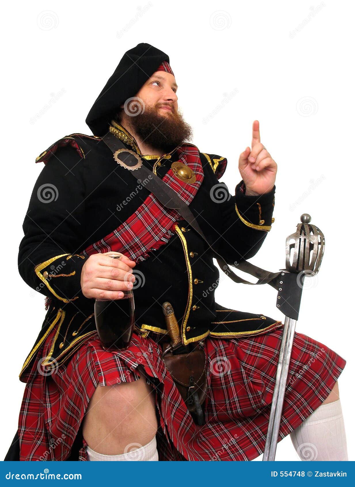 Scottish Warrior with Bottle of Red Wine Stock Photo Image of