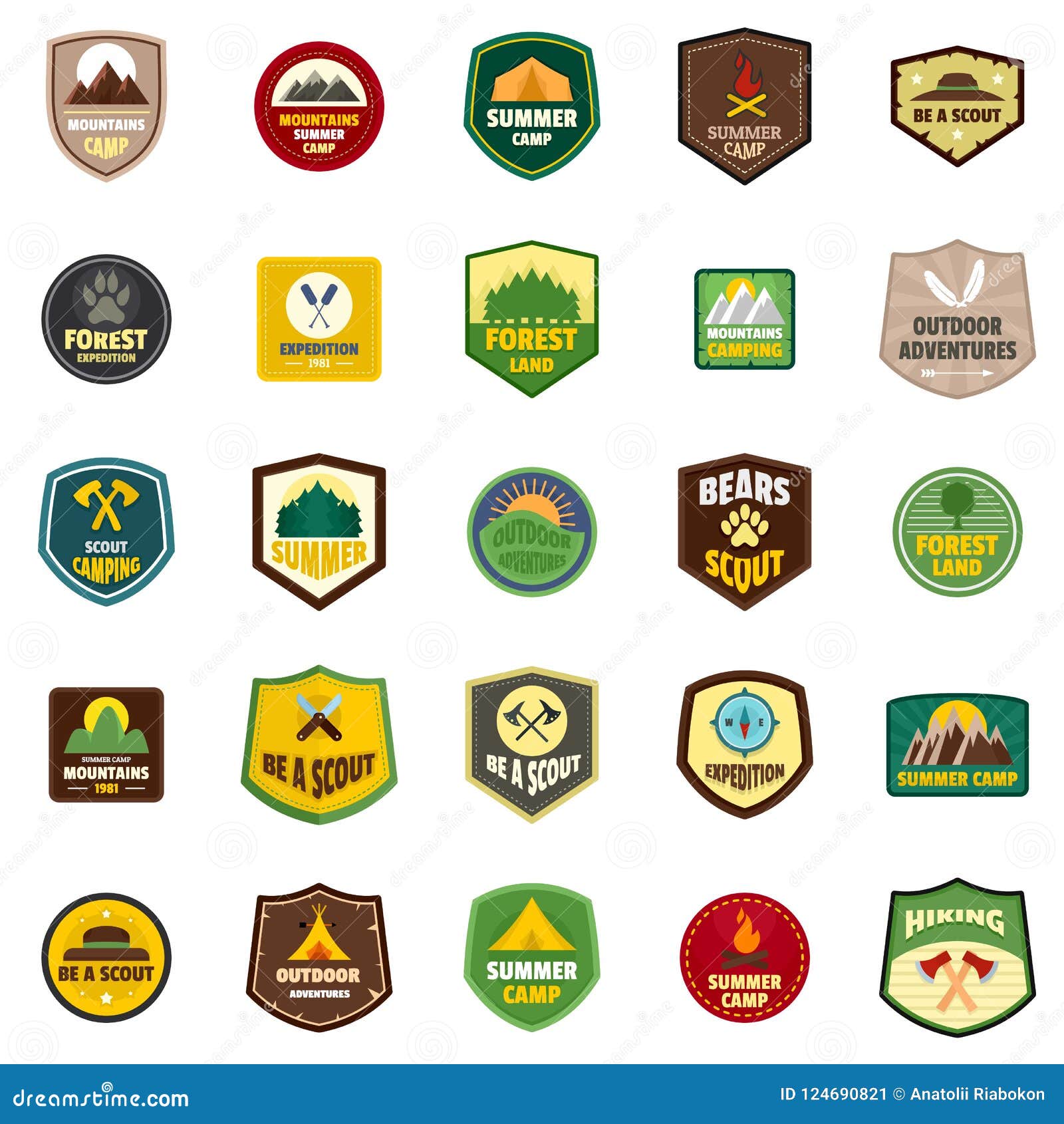 Scout Badge Emblem Stamp Icons Set, Flat Style Stock Illustration ...