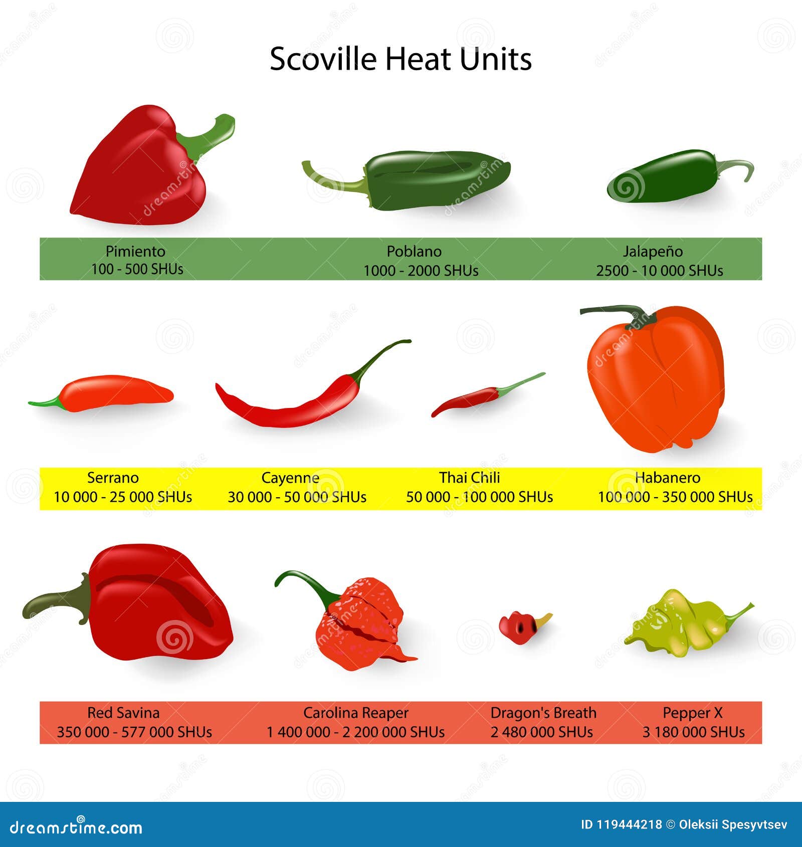 Scoville Scale Of Chilli Peppers Spiciness Vector Stock Vector Illustration Of Food Cayenne