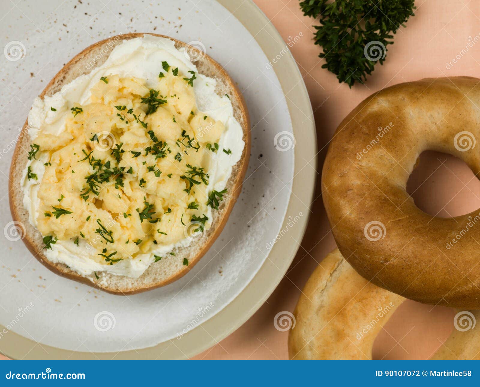 Scrambled Egg and Cream Cheese Bagel Stock Photo Image of people