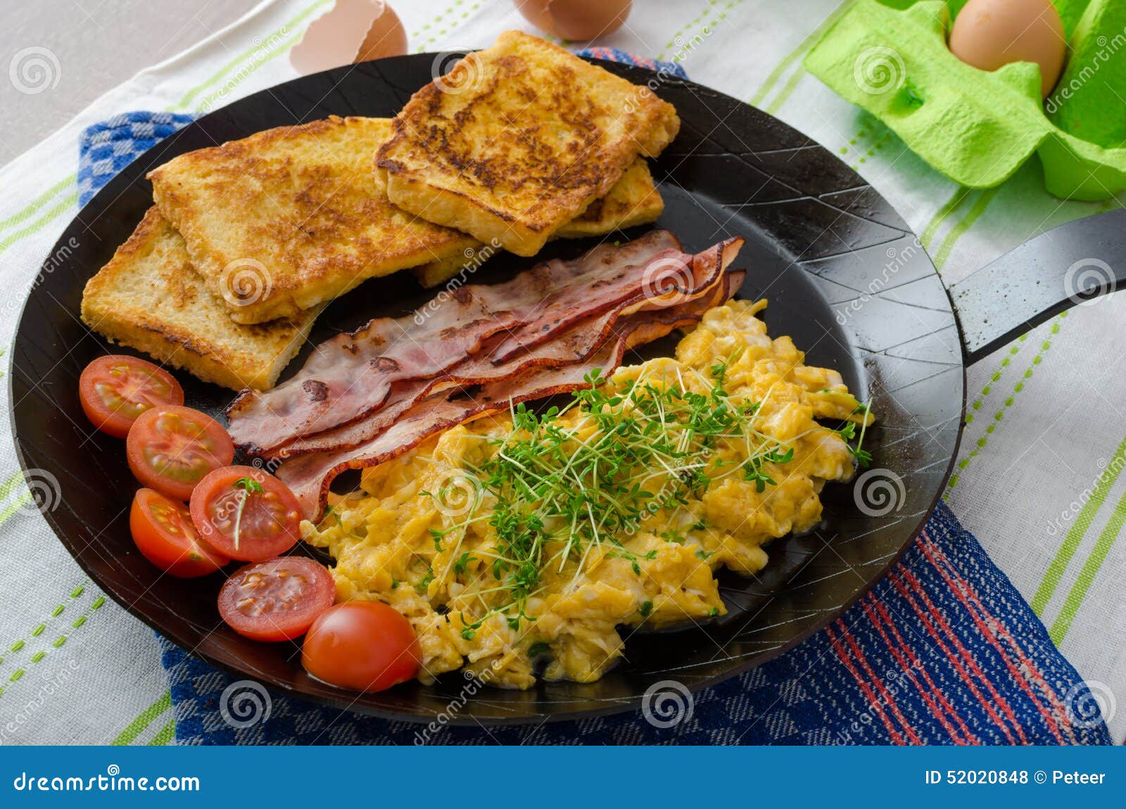 Scrambled Eggs with Bacon and French Toast Stock Photo Image of iron