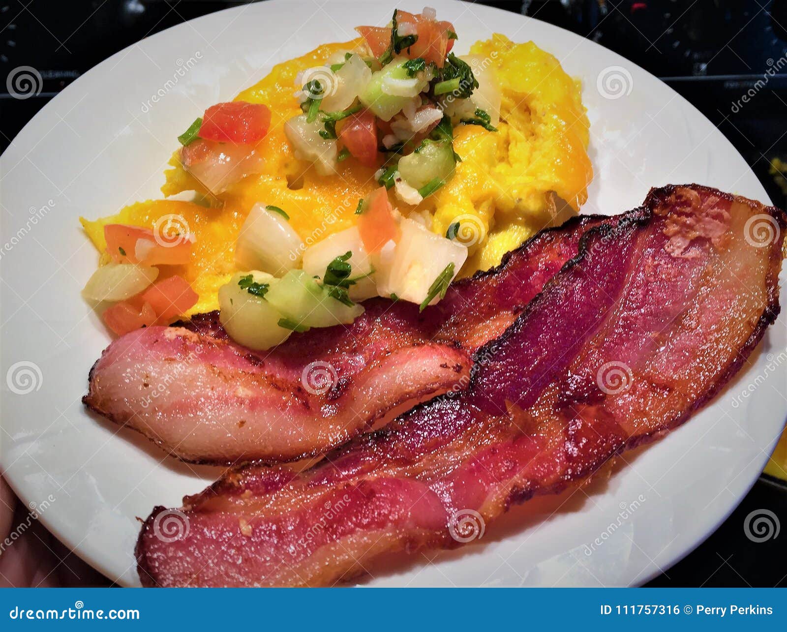 scrambled eggs with cheddar and pico