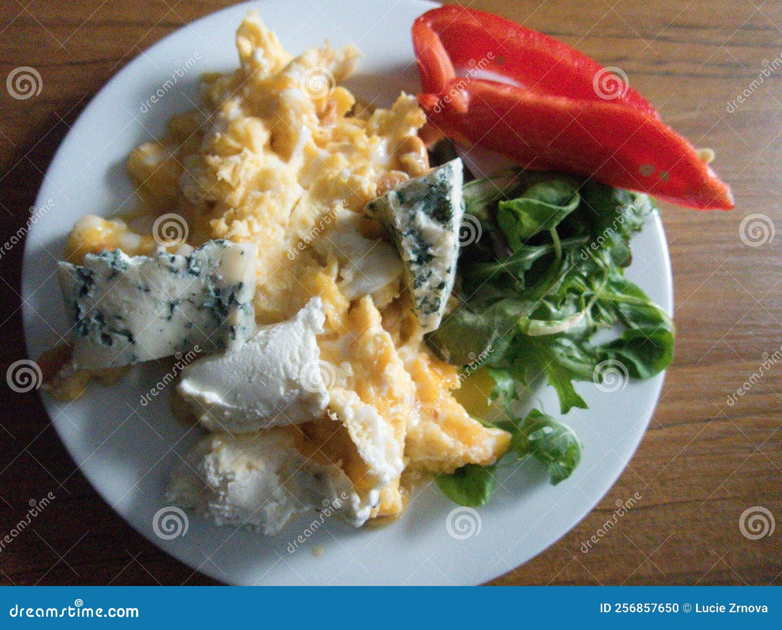 Scrambled Eggs with Cheese and Vegetables Stock Photo Image of