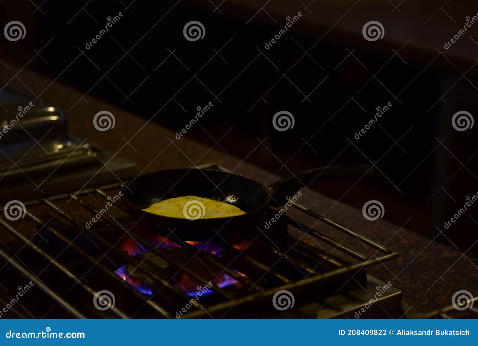 Scrambled Eggs Fried in a Pan in a Hotel Kitchen Stock Photo Image of
