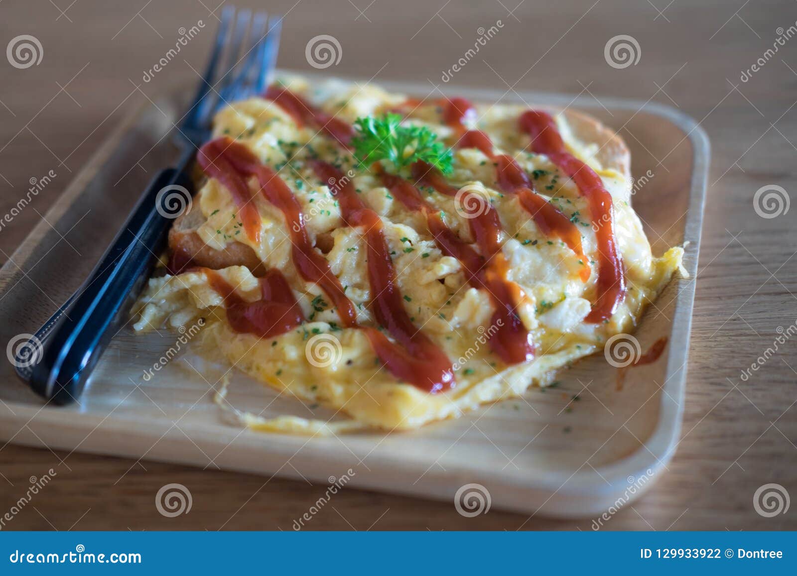Scrambled Eggs with Ketchup Stock Photo Image of english, delicious