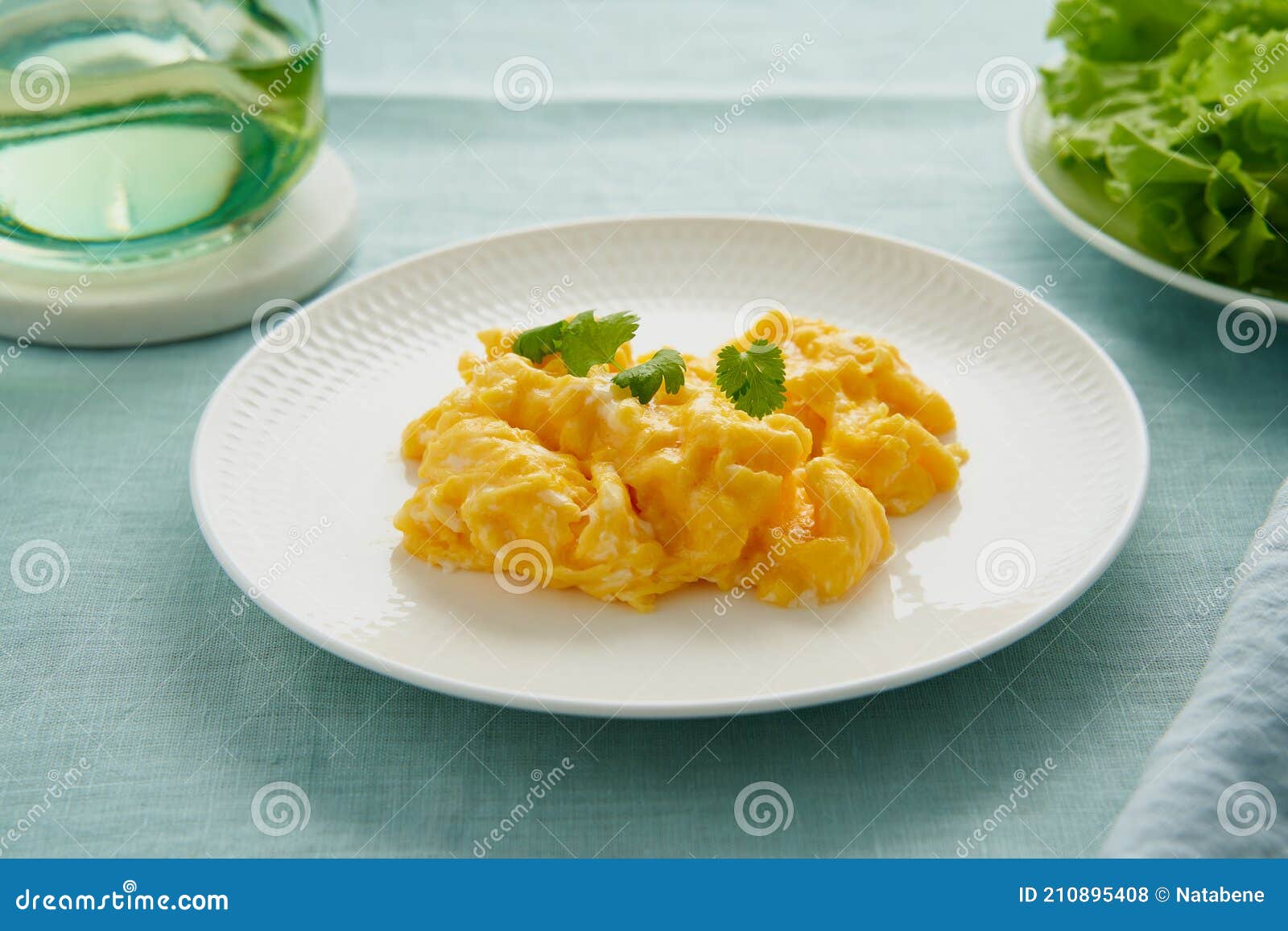 Scrambled Eggs, Omelette. Breakfast with Pan-fried Eggs Stock Photo