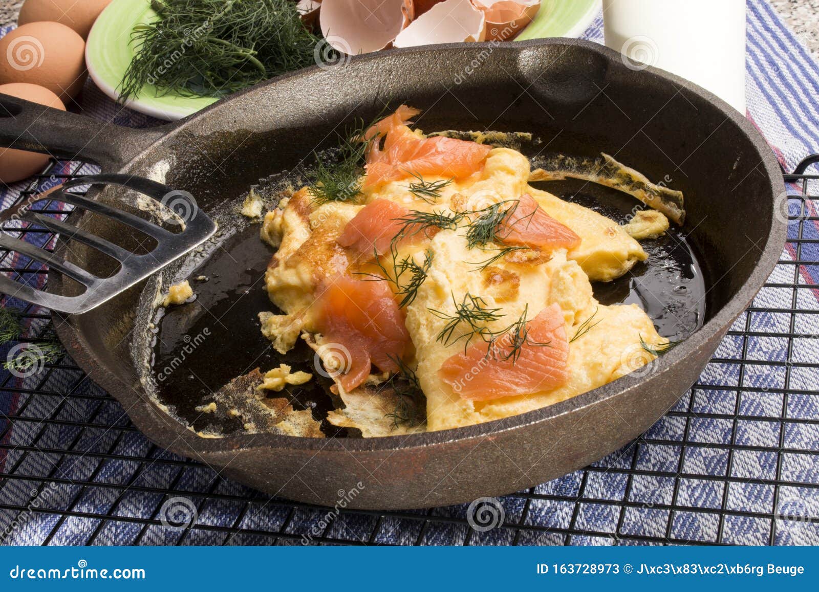 Scrambled Eggs with Salmon and Dill in a Pan Stock Image Image of