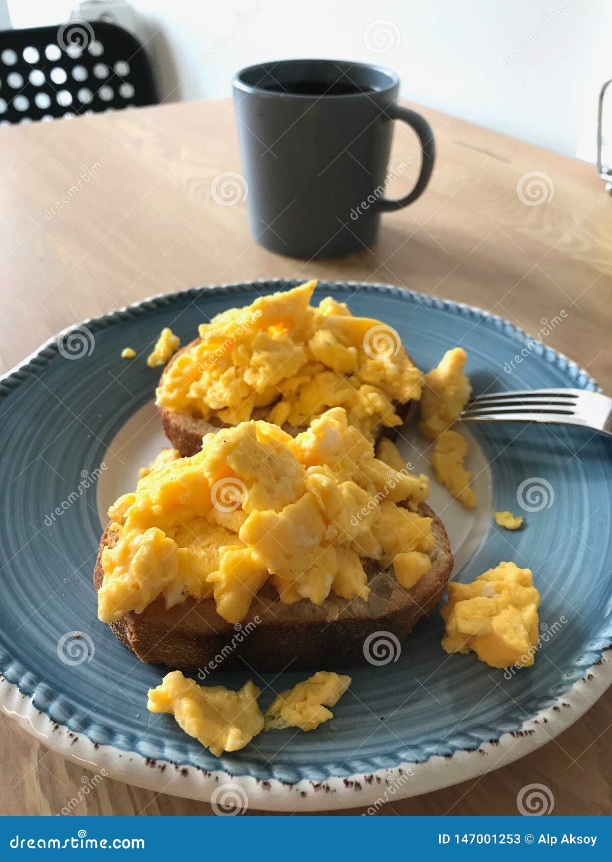 Scrambled Eggs On Toast Bread With Coffee For Breakfast Stock Image Image Of Brunch Breakfast