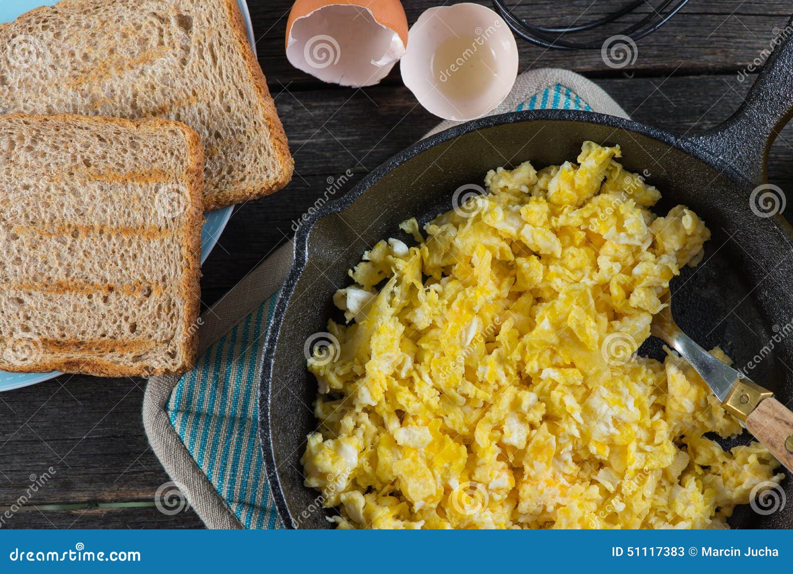 Scrambled Eggs in Vintage Frying Iron Pan Stock Image Image of